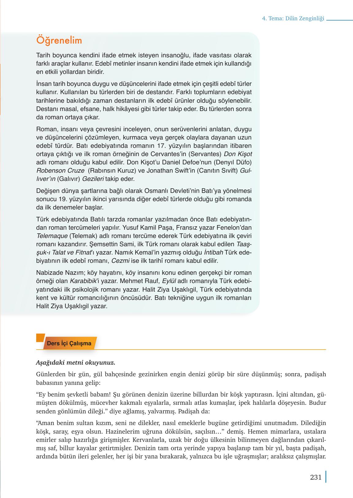 9. Sınıf Meb Yayınları Türk Dili Ve Edebiyatı Ders Kitabı Sayfa 231 Cevapları