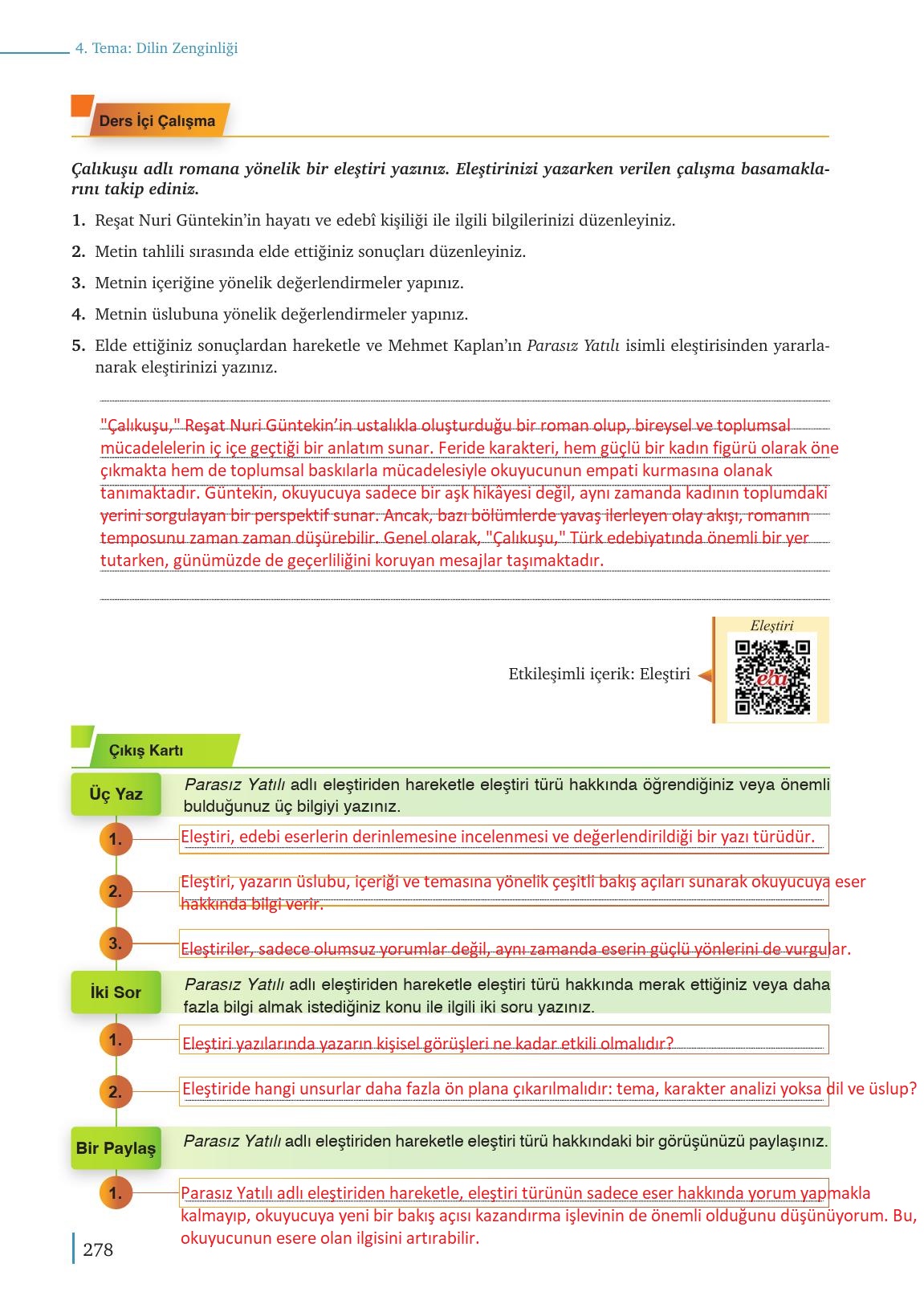 9. Sınıf Meb Yayınları Türk Dili Ve Edebiyatı Ders Kitabı Sayfa 278 Cevapları
