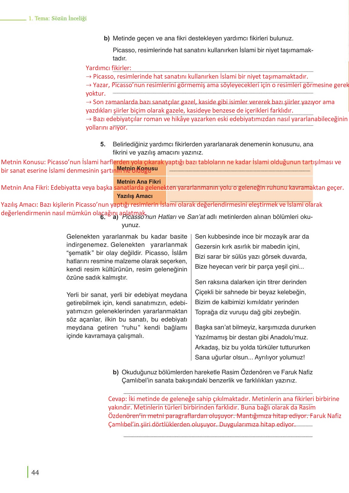 9. Sınıf Meb Yayınları Türk Dili Ve Edebiyatı Ders Kitabı Sayfa 44 Cevapları