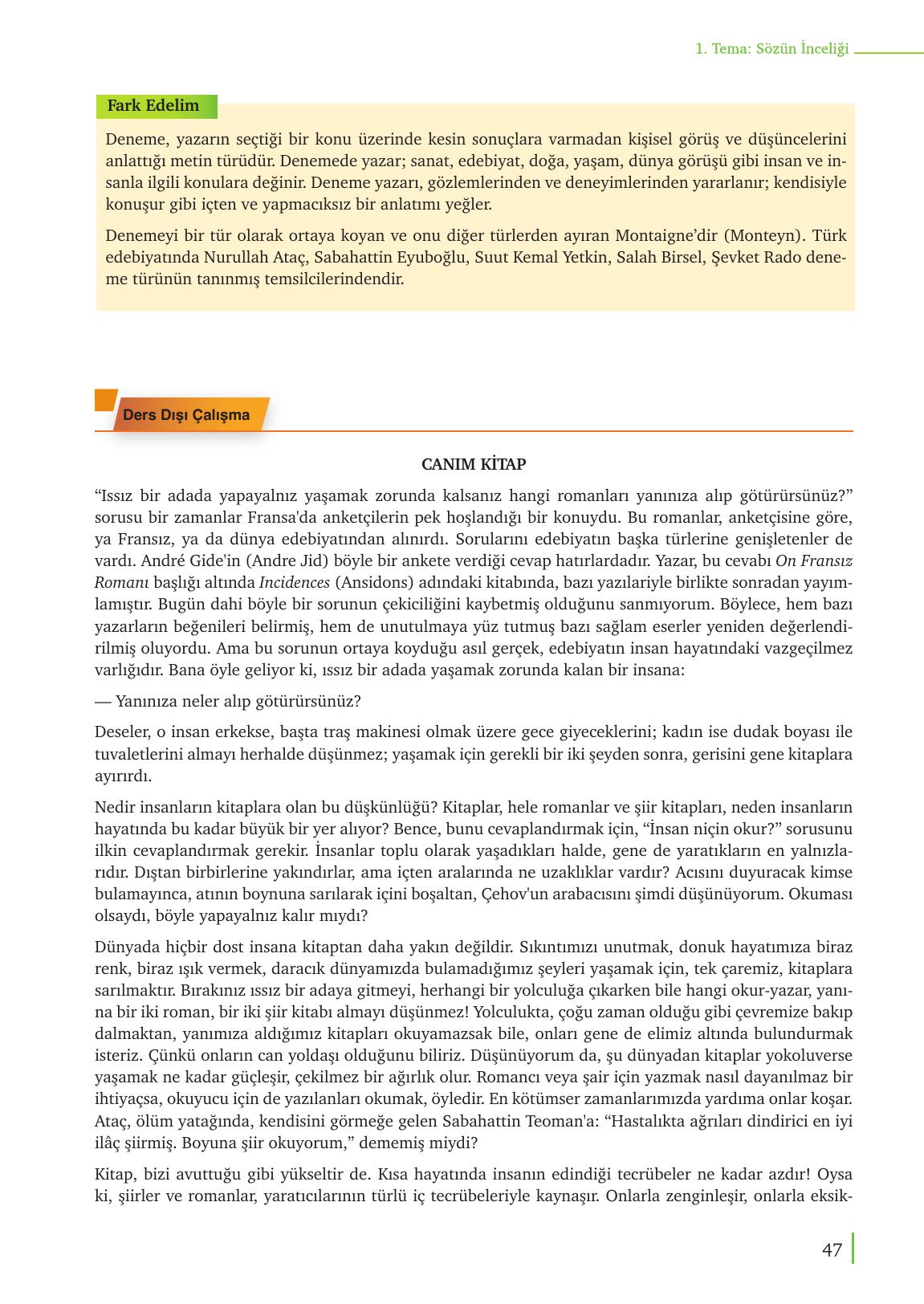 9. Sınıf Meb Yayınları Türk Dili Ve Edebiyatı Ders Kitabı Sayfa 47 Cevapları 9. Sınıf Meb Yayınları Türk Dili Ve Edebiyatı Ders Kitabı Sayfa 47 Cevapları