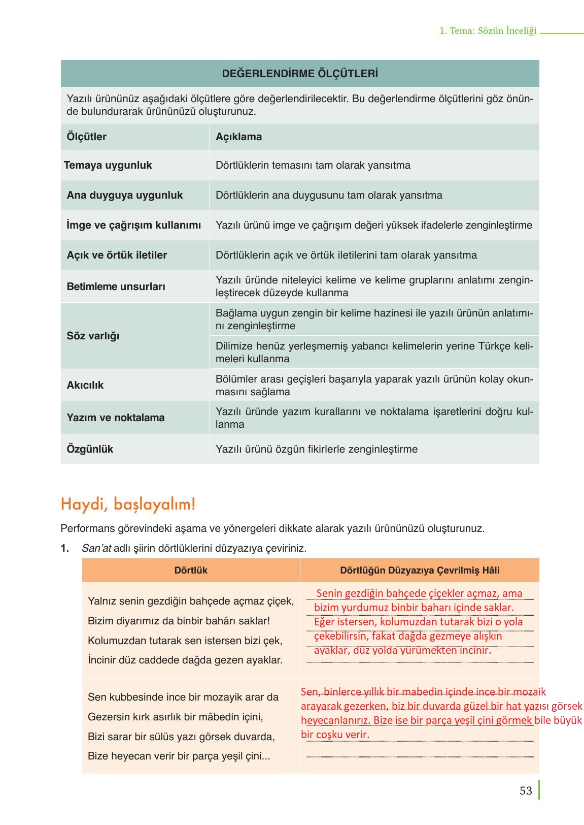9. Sınıf Meb Yayınları Türk Dili Ve Edebiyatı Ders Kitabı Sayfa 53 Cevapları