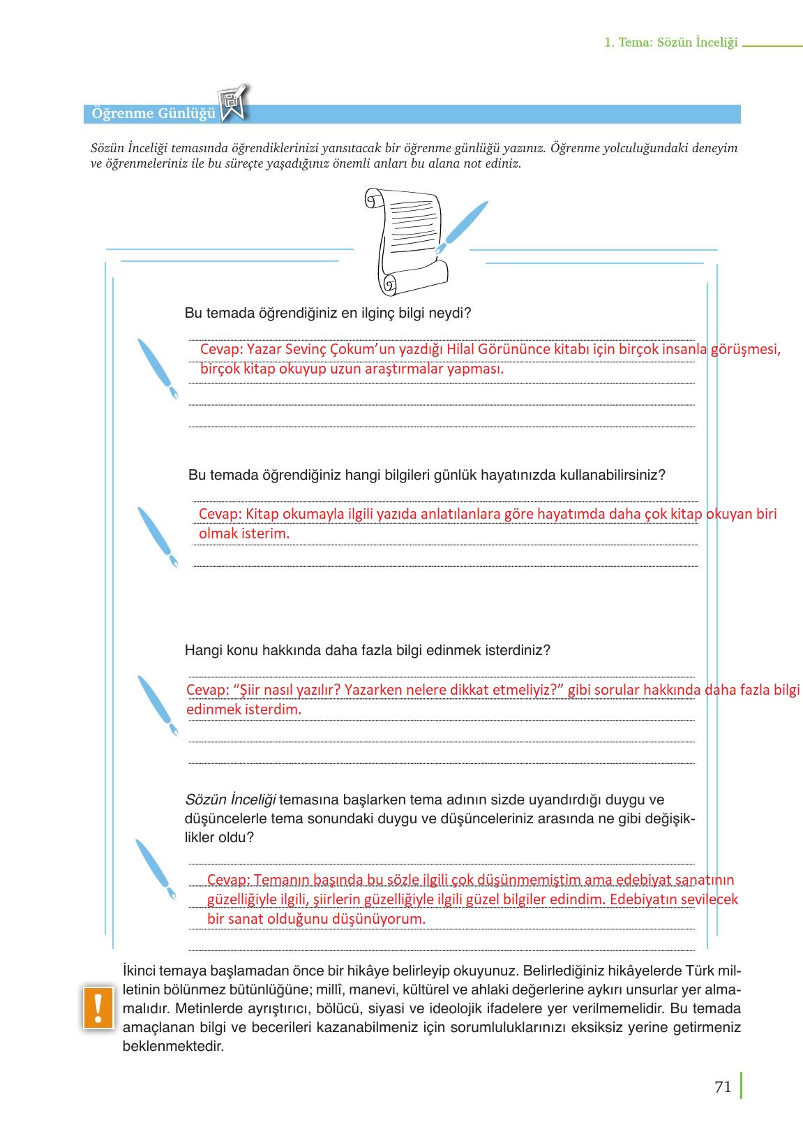 9. Sınıf Meb Yayınları Türk Dili Ve Edebiyatı Ders Kitabı Sayfa 71 Cevapları 9. Sınıf Meb Yayınları Türk Dili Ve Edebiyatı Ders Kitabı Sayfa 71 Cevapları
