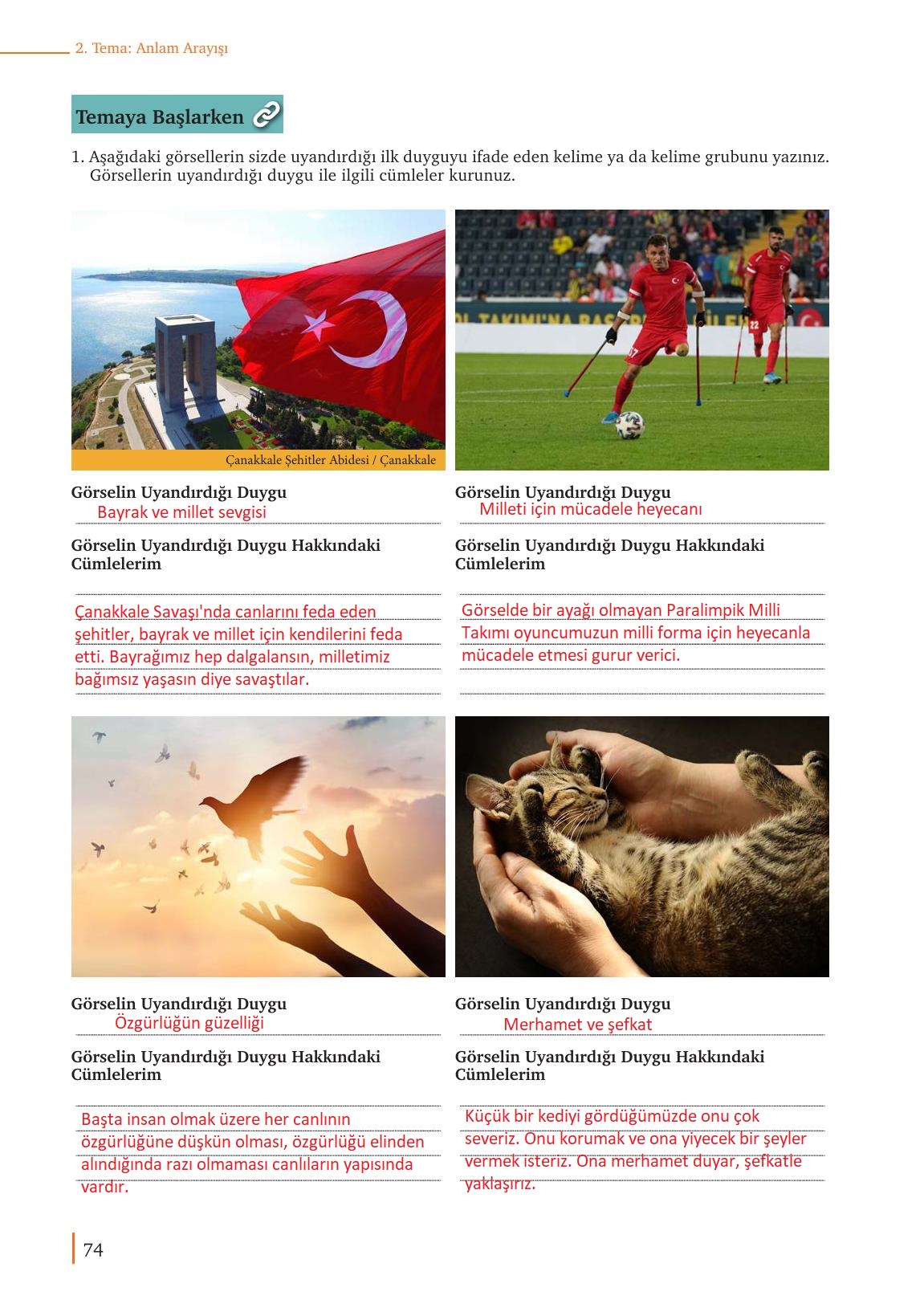 9. Sınıf Meb Yayınları Türk Dili Ve Edebiyatı Ders Kitabı Sayfa 74 Cevapları