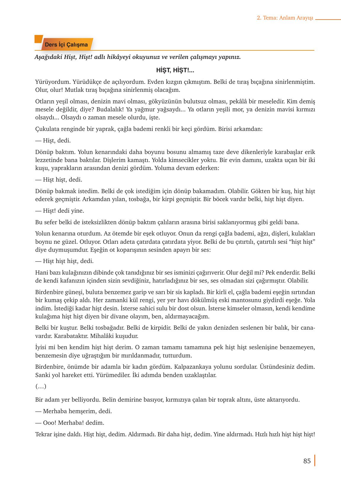 9. Sınıf Meb Yayınları Türk Dili Ve Edebiyatı Ders Kitabı Sayfa 85 Cevapları