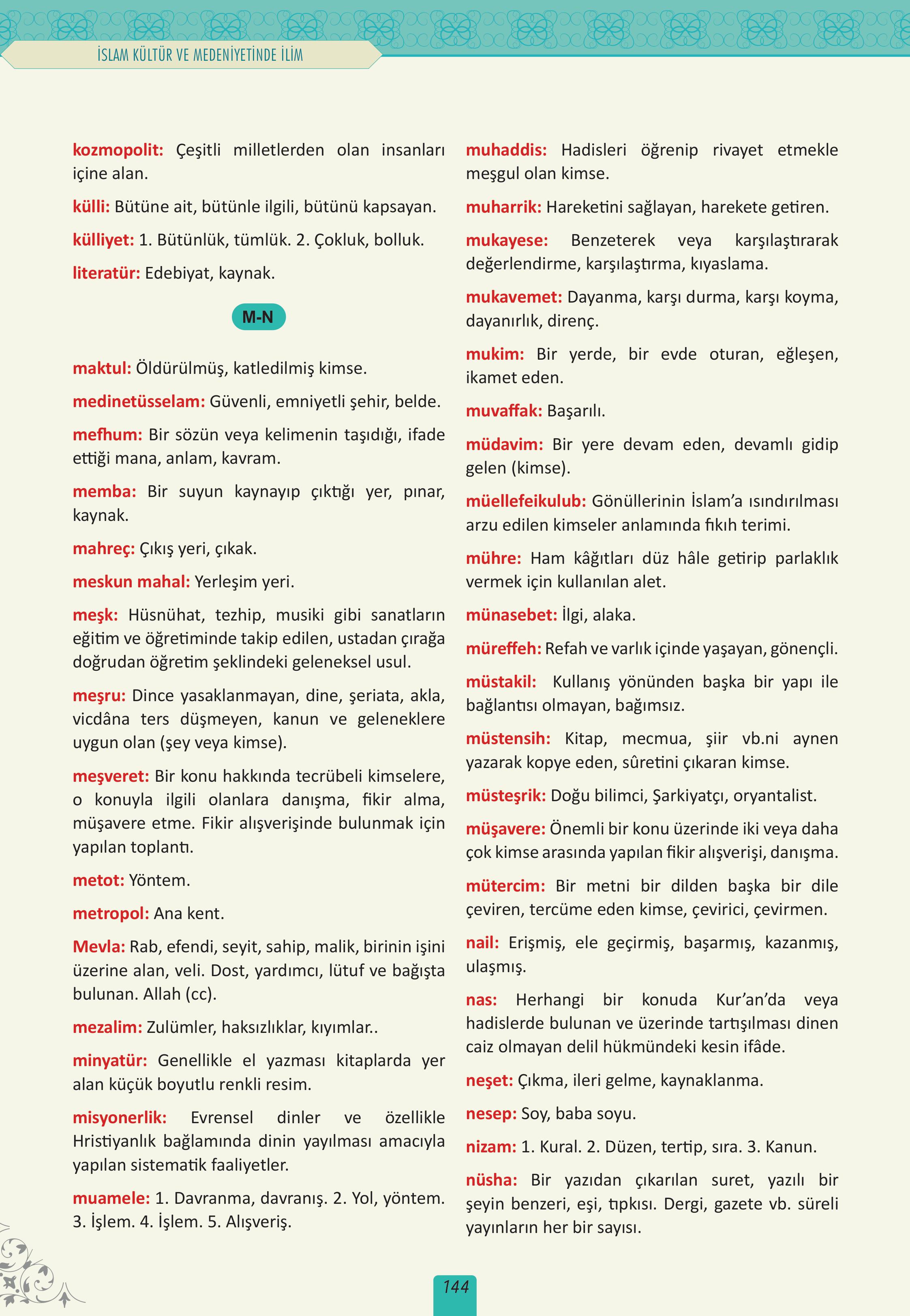 12. Sınıf Meb Yayınları İslam Kültür Ve Medeniyeti Ders Kitabı Sayfa 144 Cevapları