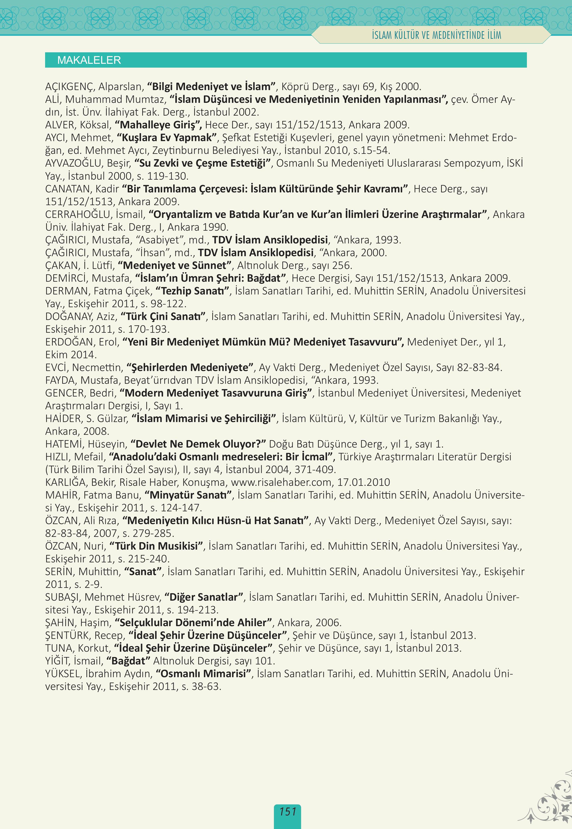 12. Sınıf Meb Yayınları İslam Kültür Ve Medeniyeti Ders Kitabı Sayfa 151 Cevapları
