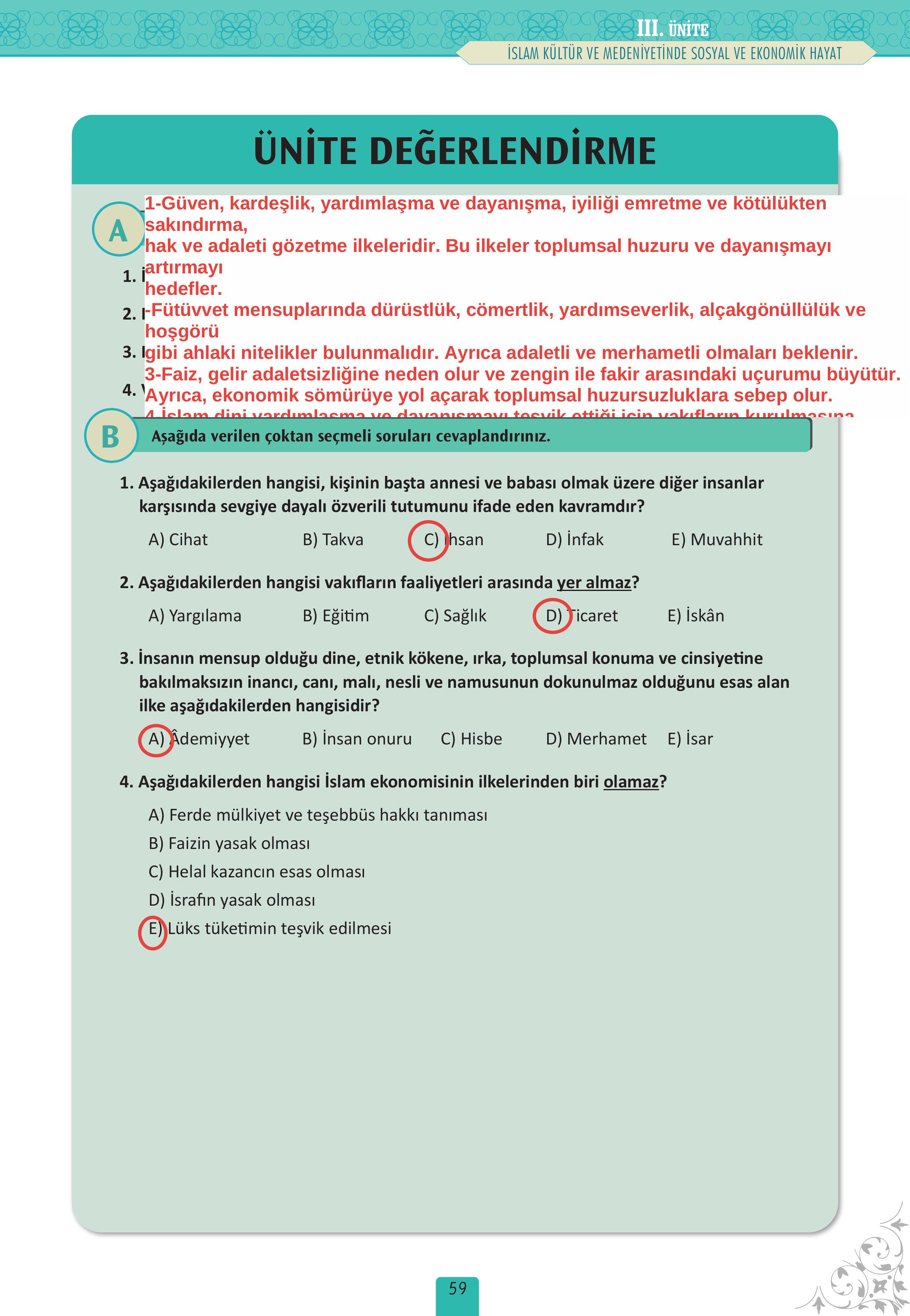 12. Sınıf Meb Yayınları İslam Kültür Ve Medeniyeti Ders Kitabı Sayfa 59 Cevapları