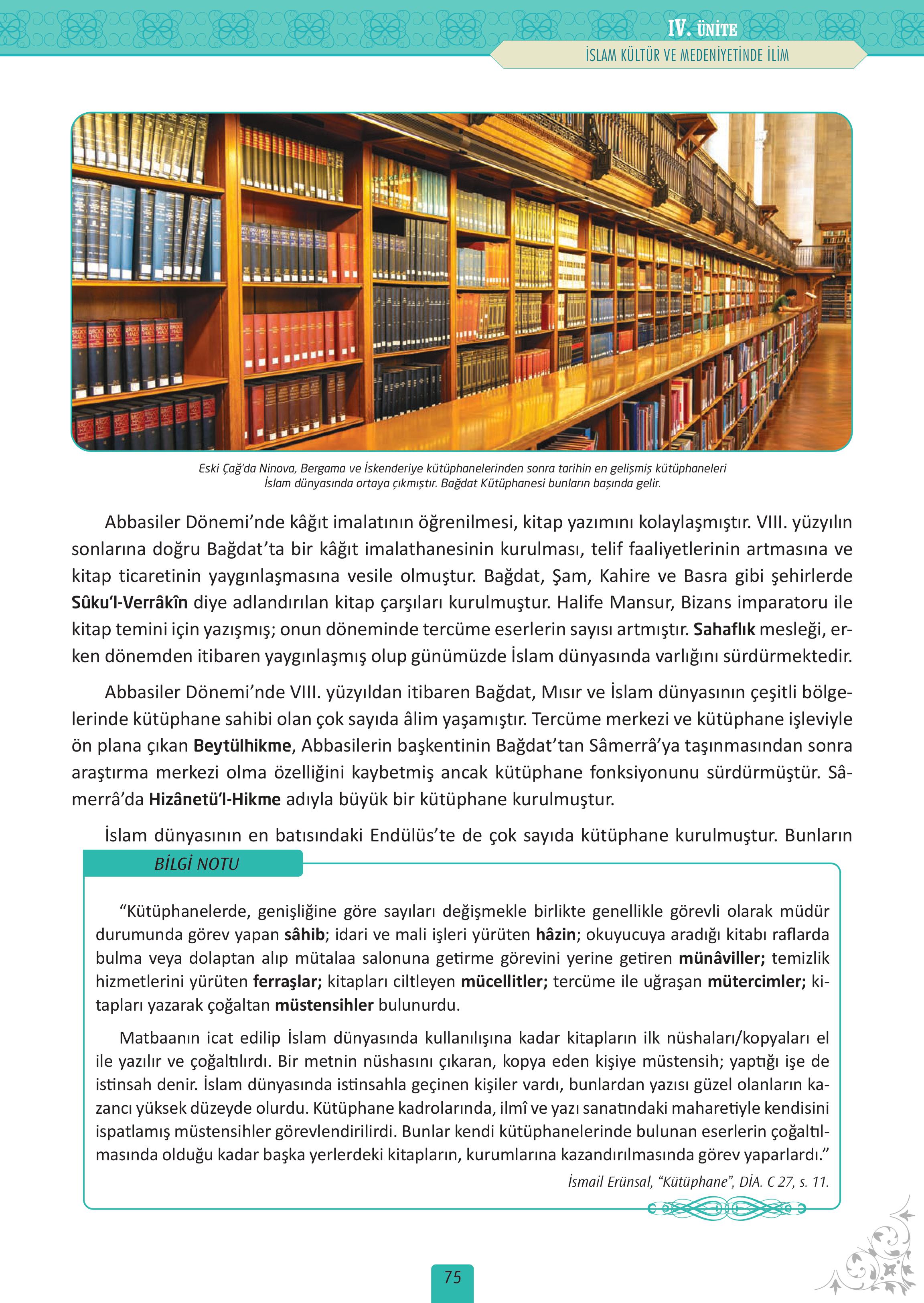 12. Sınıf Meb Yayınları İslam Kültür Ve Medeniyeti Ders Kitabı Sayfa 75 Cevapları