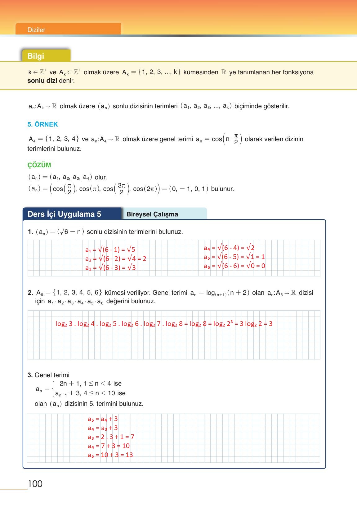 12. Sınıf Meb Yayınları Matematik Ders Kitabı Sayfa 100 Cevapları