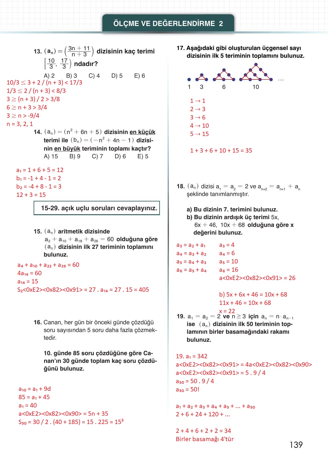 12. Sınıf Meb Yayınları Matematik Ders Kitabı Sayfa 139 Cevapları