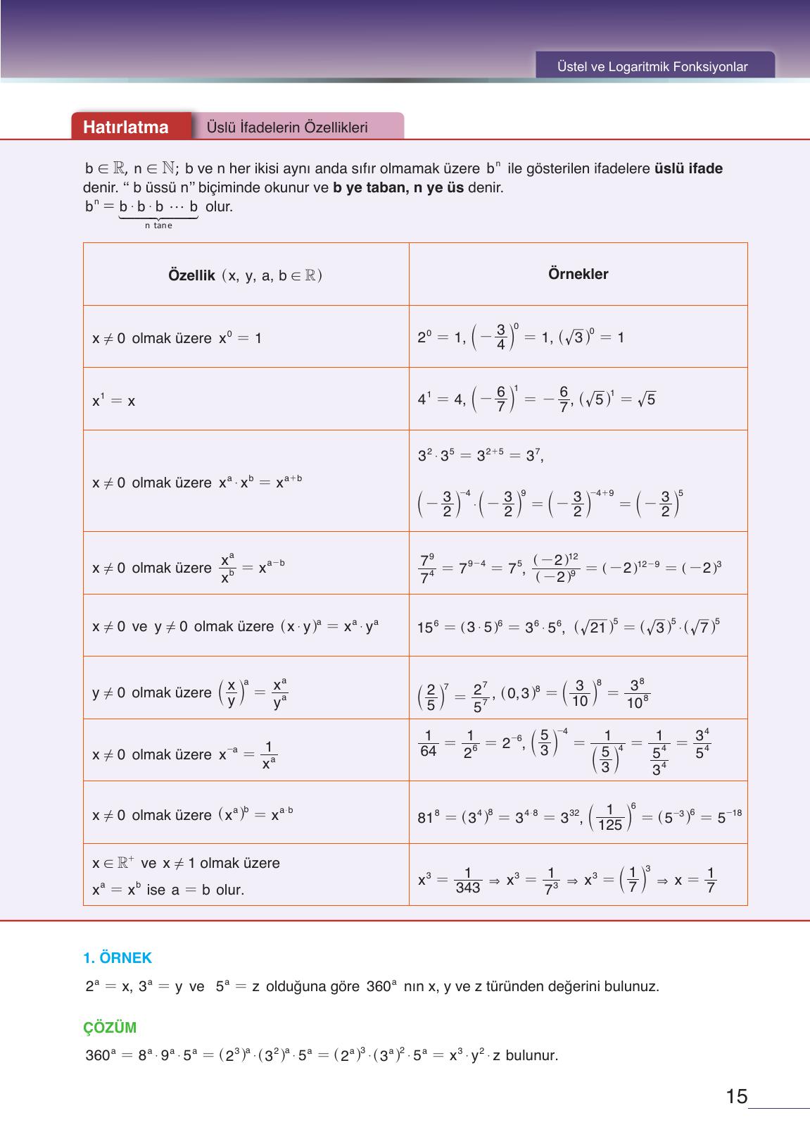 12. Sınıf Meb Yayınları Matematik Ders Kitabı Sayfa 15 Cevapları