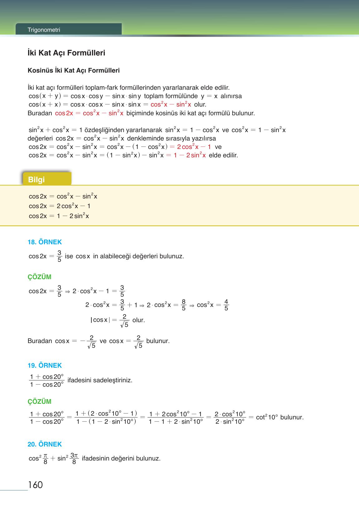 12. Sınıf Meb Yayınları Matematik Ders Kitabı Sayfa 160 Cevapları