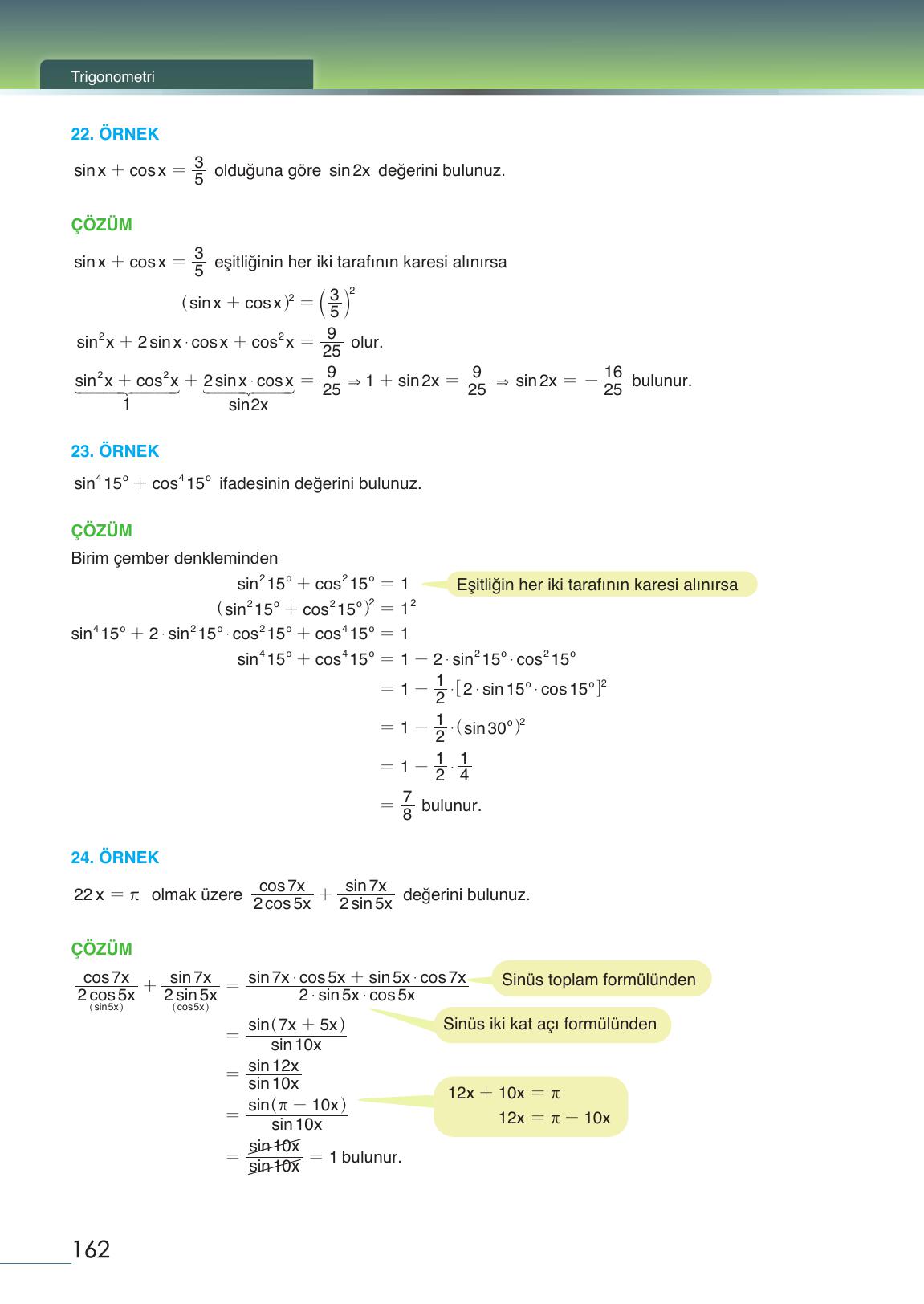 12. Sınıf Meb Yayınları Matematik Ders Kitabı Sayfa 162 Cevapları