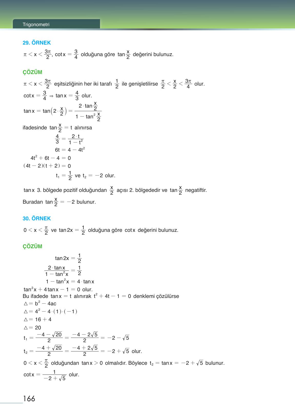 12. Sınıf Meb Yayınları Matematik Ders Kitabı Sayfa 166 Cevapları