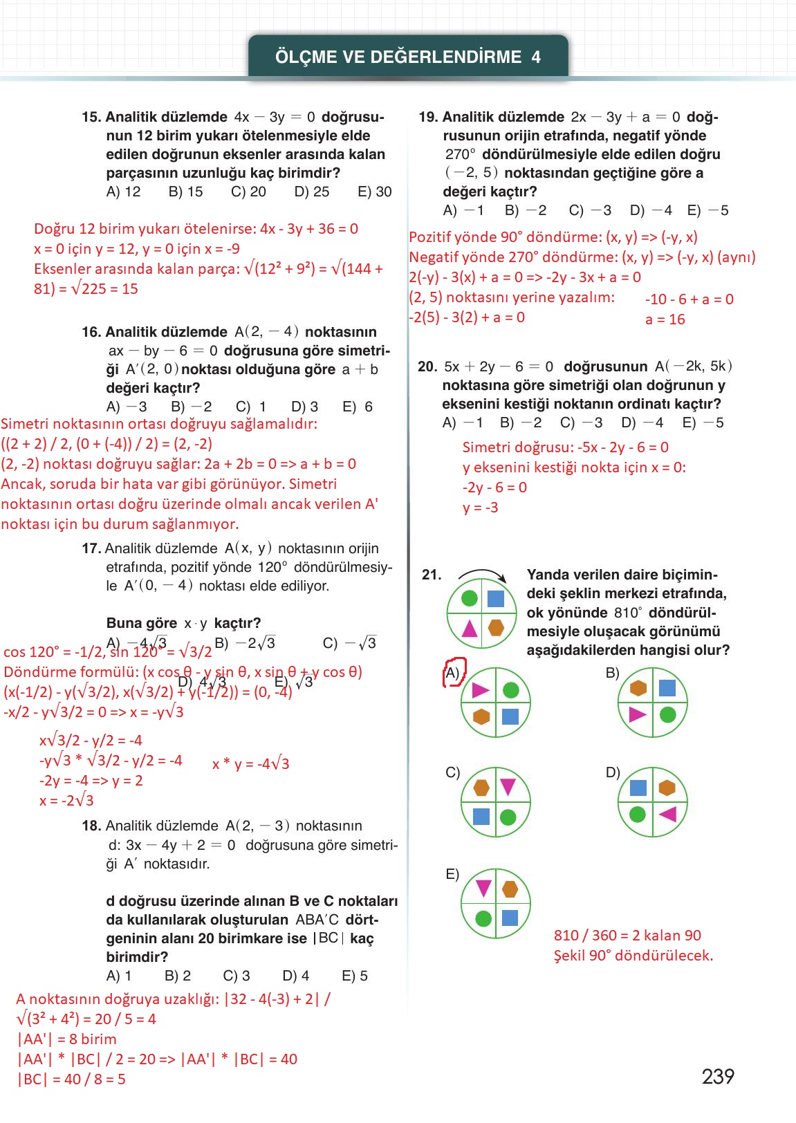12. Sınıf Meb Yayınları Matematik Ders Kitabı Sayfa 239 Cevapları