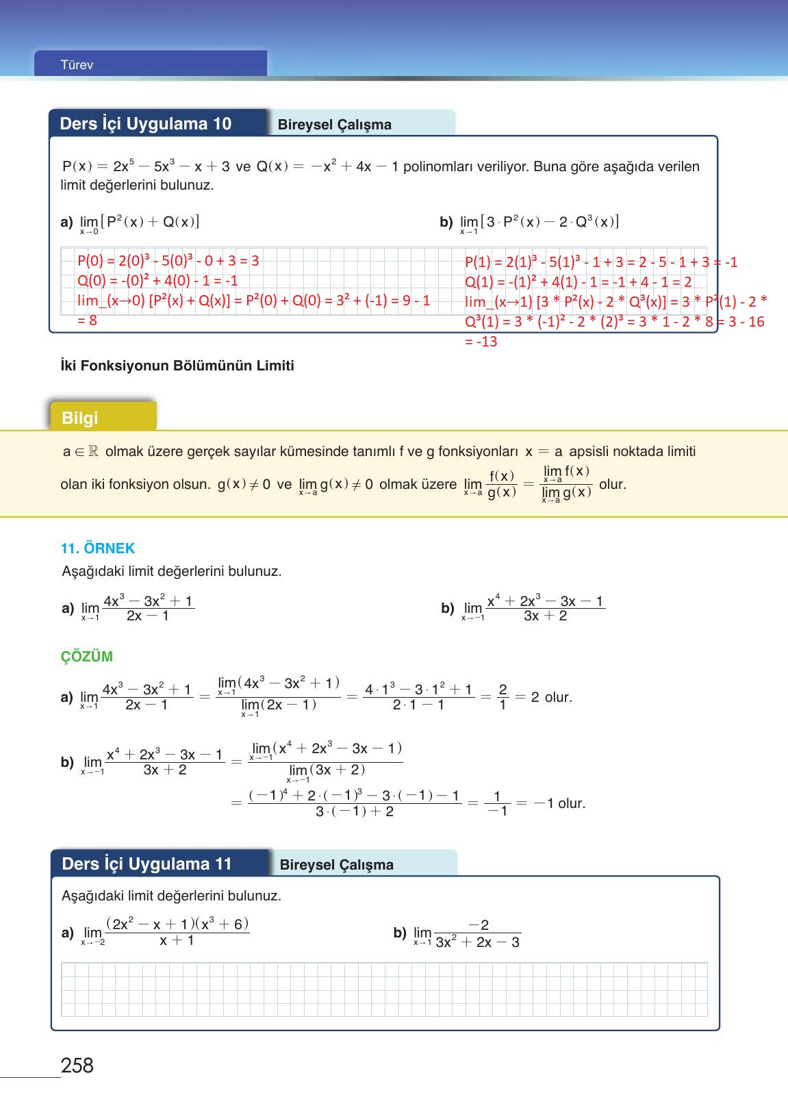 12. Sınıf Meb Yayınları Matematik Ders Kitabı Sayfa 258 Cevapları