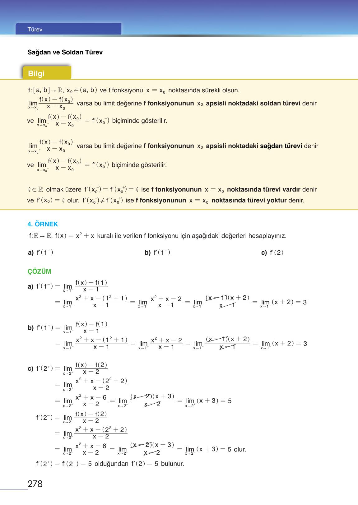 12. Sınıf Meb Yayınları Matematik Ders Kitabı Sayfa 278 Cevapları