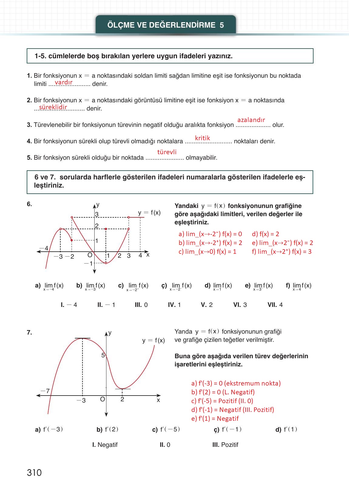 12. Sınıf Meb Yayınları Matematik Ders Kitabı Sayfa 310 Cevapları