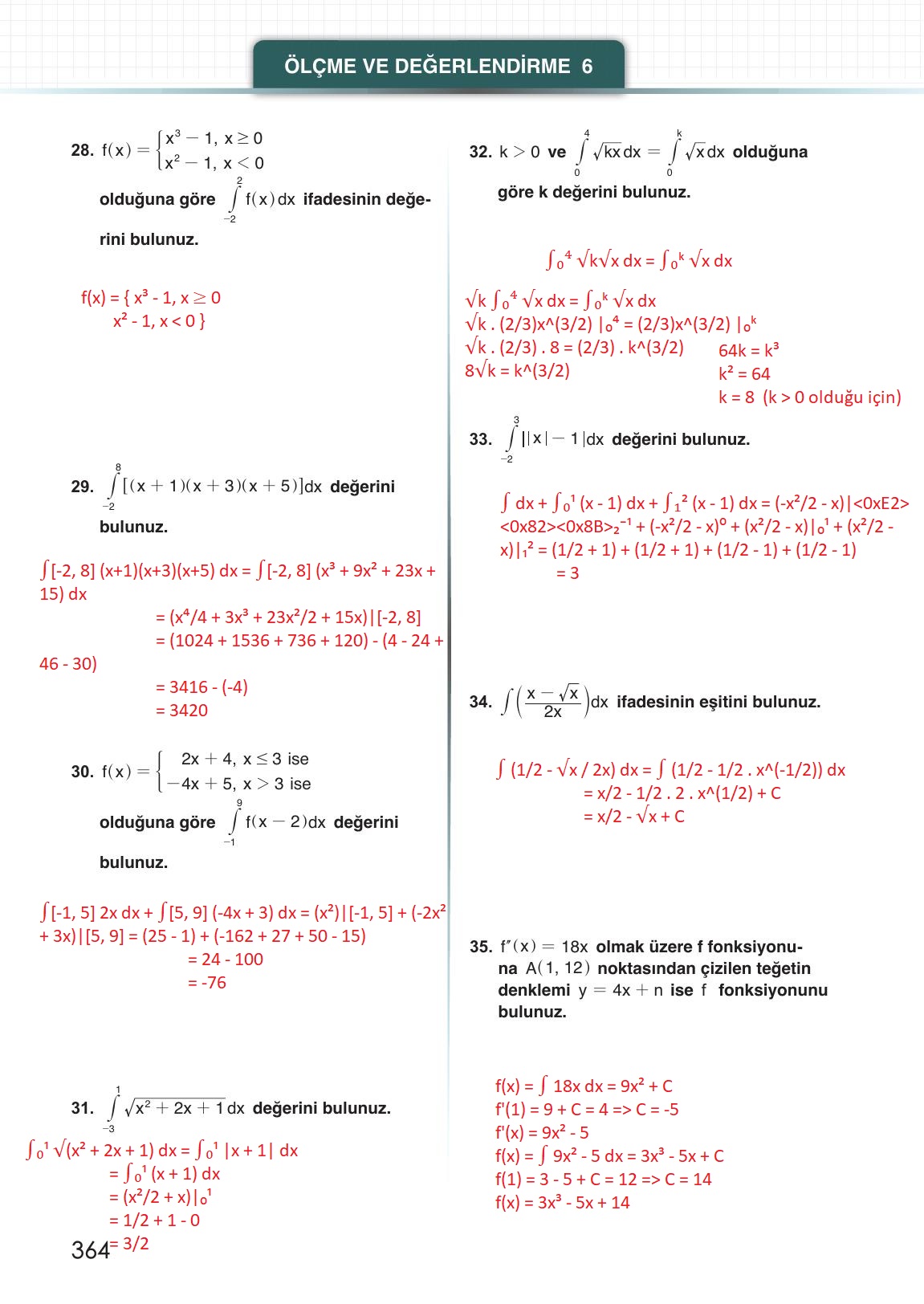 12. Sınıf Meb Yayınları Matematik Ders Kitabı Sayfa 364 Cevapları