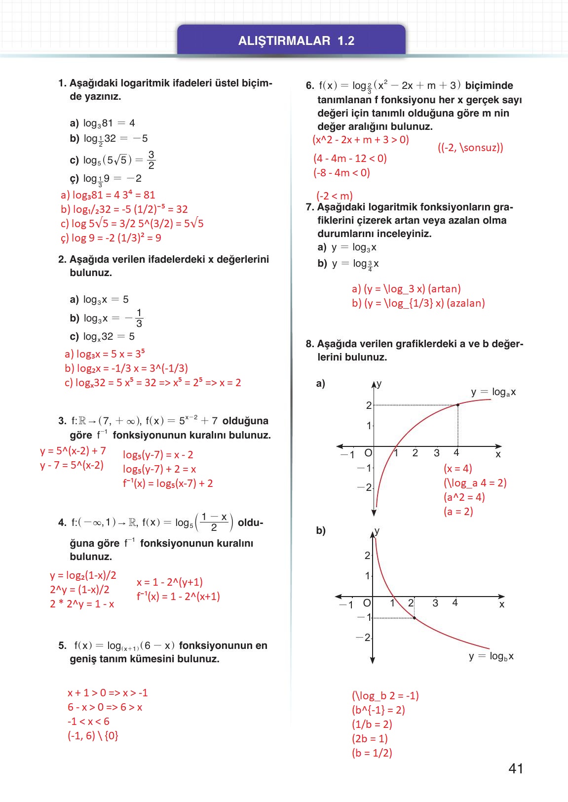 12. Sınıf Meb Yayınları Matematik Ders Kitabı Sayfa 41 Cevapları