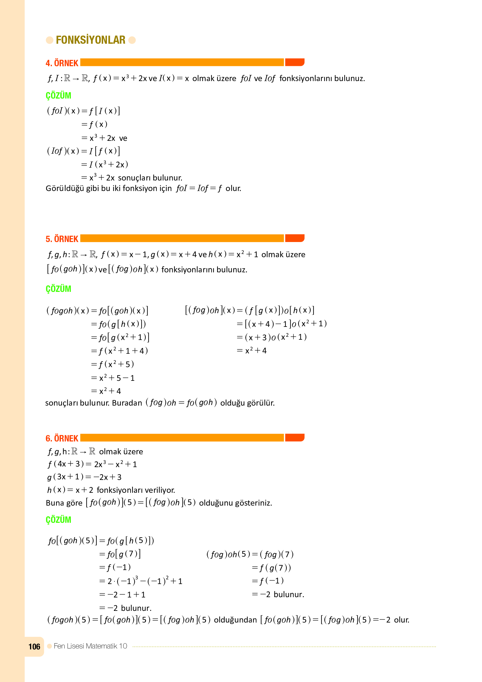 10. Sınıf Meb Yayınları Fen Lisesi Matematik Ders Kitabı Sayfa 106 Cevapları