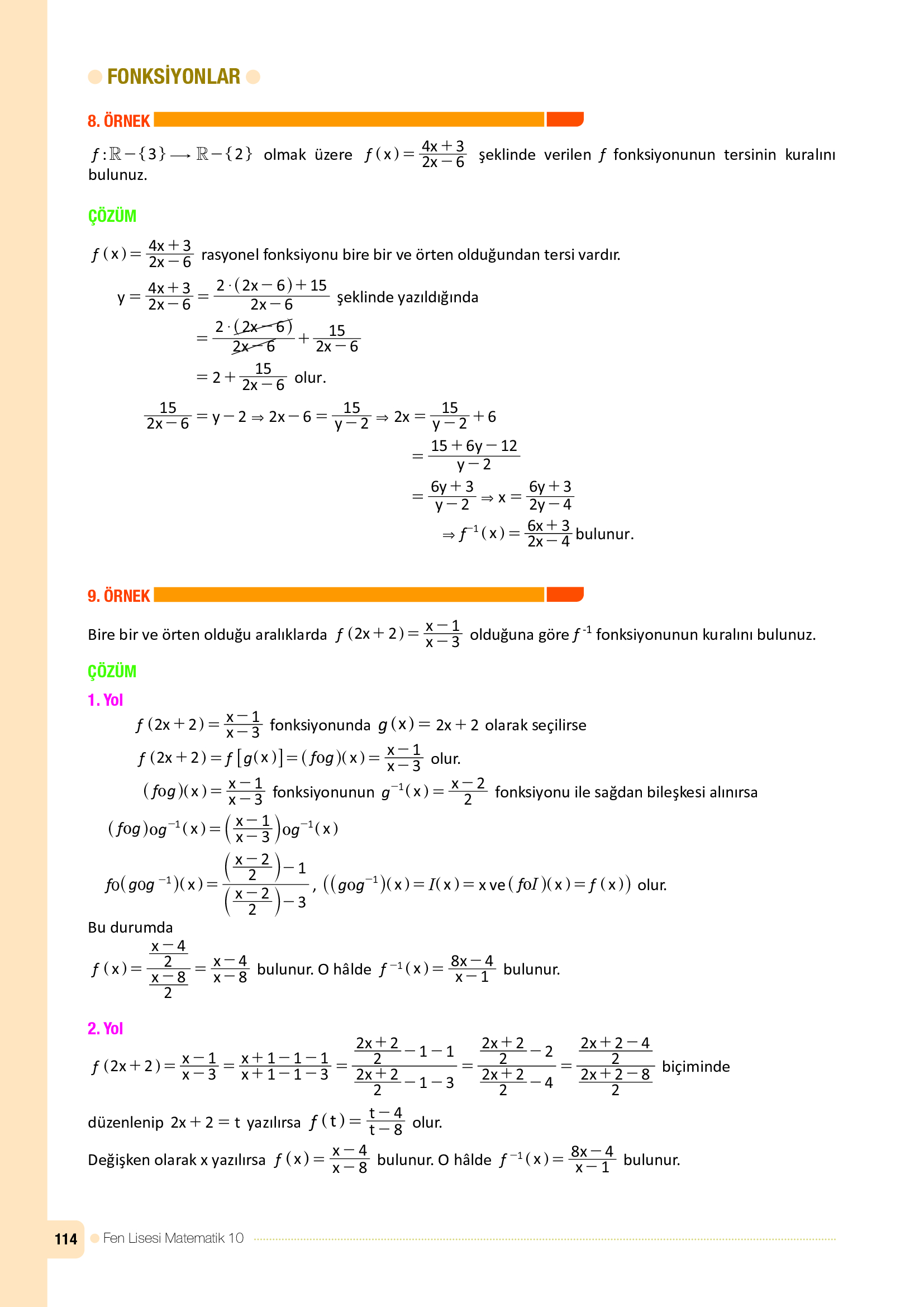 10. Sınıf Meb Yayınları Fen Lisesi Matematik Ders Kitabı Sayfa 114 Cevapları