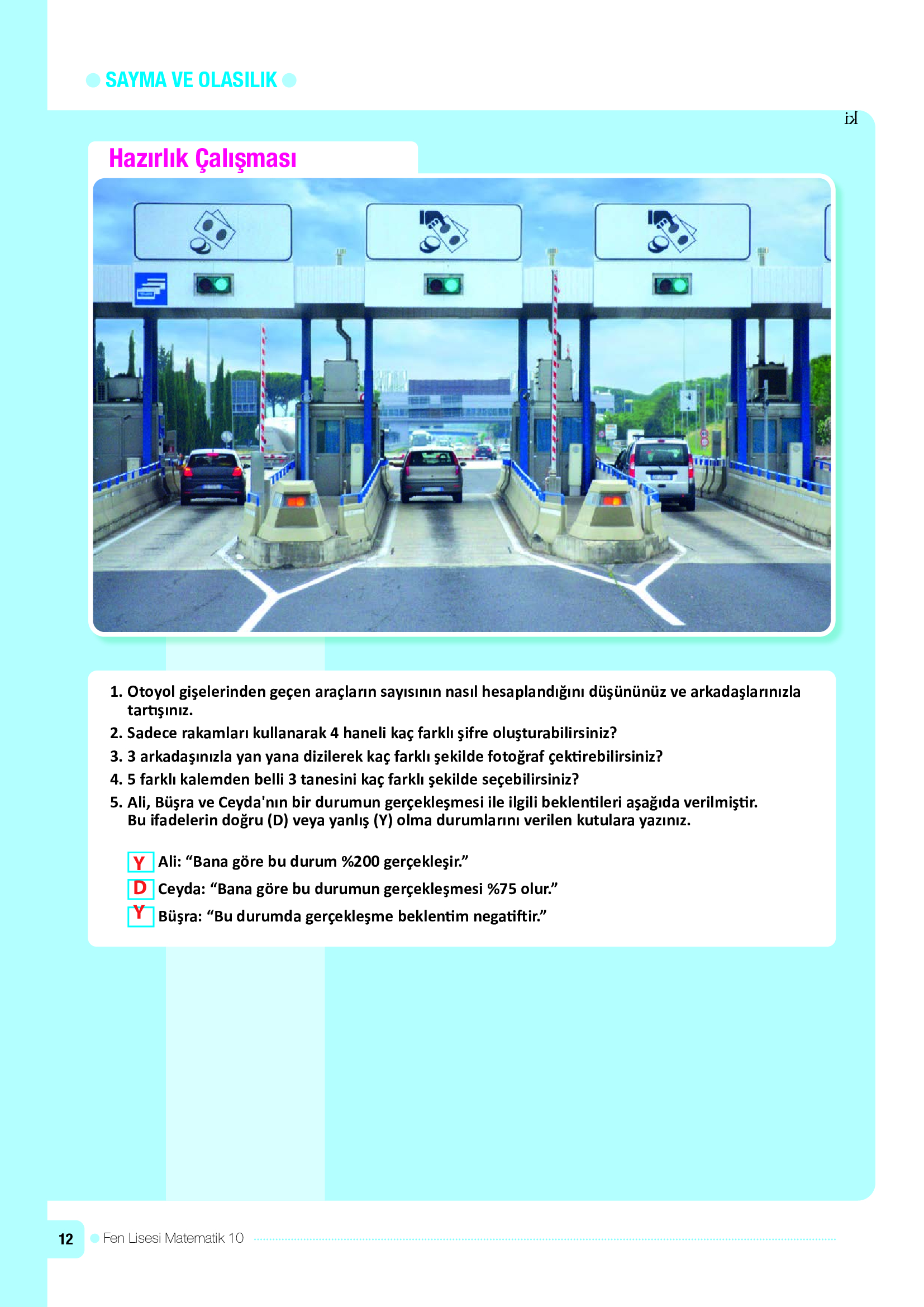 10. Sınıf Meb Yayınları Fen Lisesi Matematik Ders Kitabı Sayfa 12 Cevapları