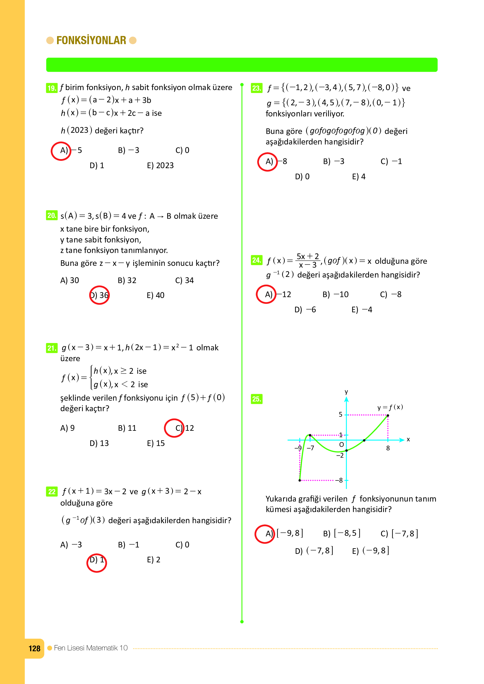 10. Sınıf Meb Yayınları Fen Lisesi Matematik Ders Kitabı Sayfa 128 Cevapları