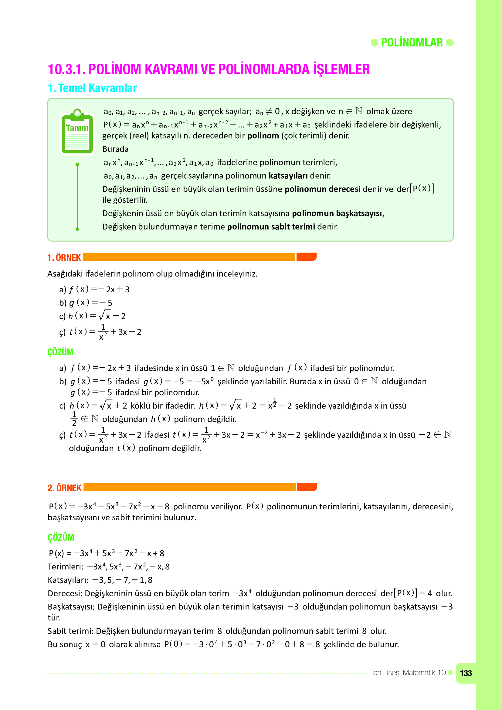 10. Sınıf Meb Yayınları Fen Lisesi Matematik Ders Kitabı Sayfa 133 Cevapları