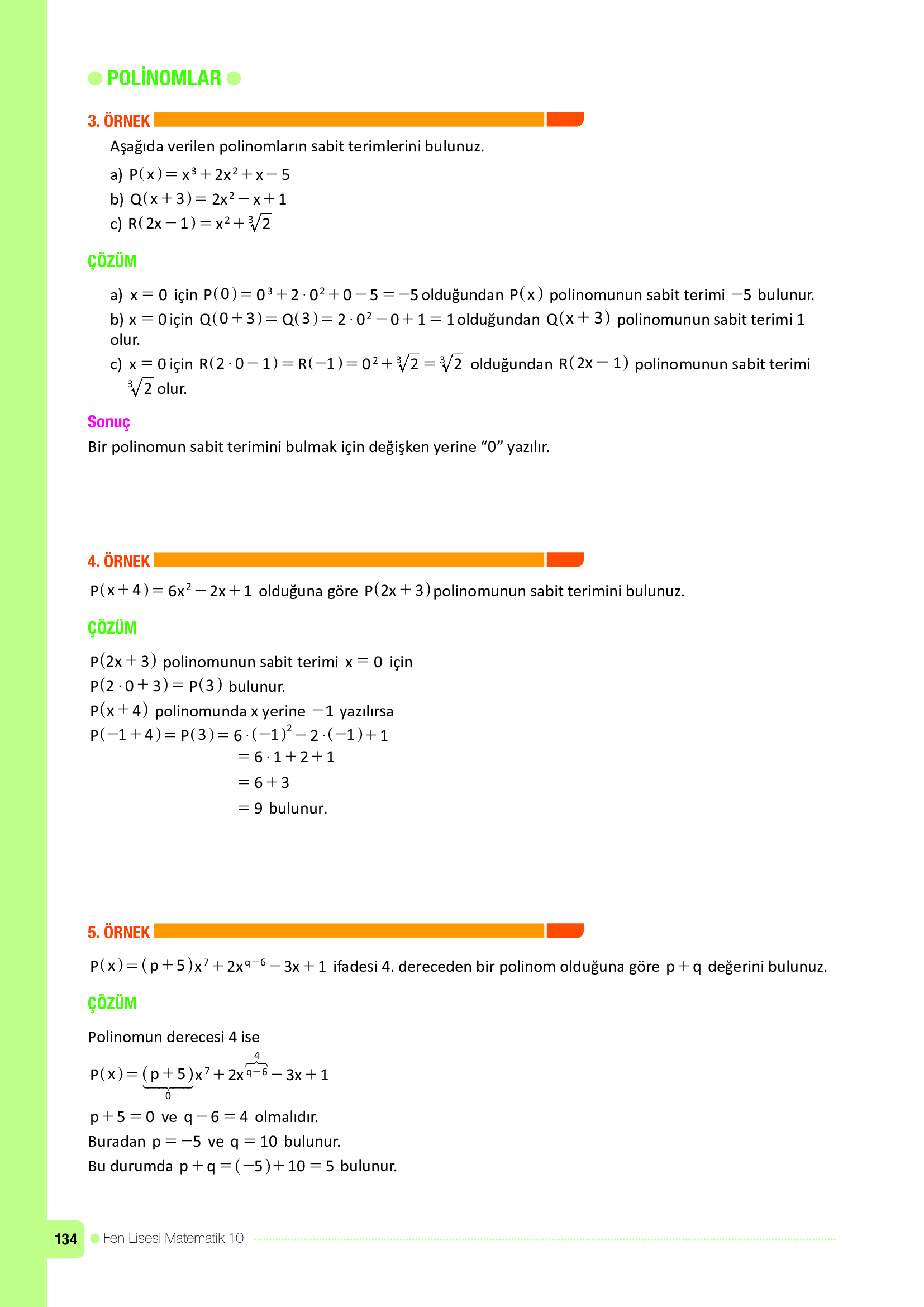 10. Sınıf Meb Yayınları Fen Lisesi Matematik Ders Kitabı Sayfa 134 Cevapları