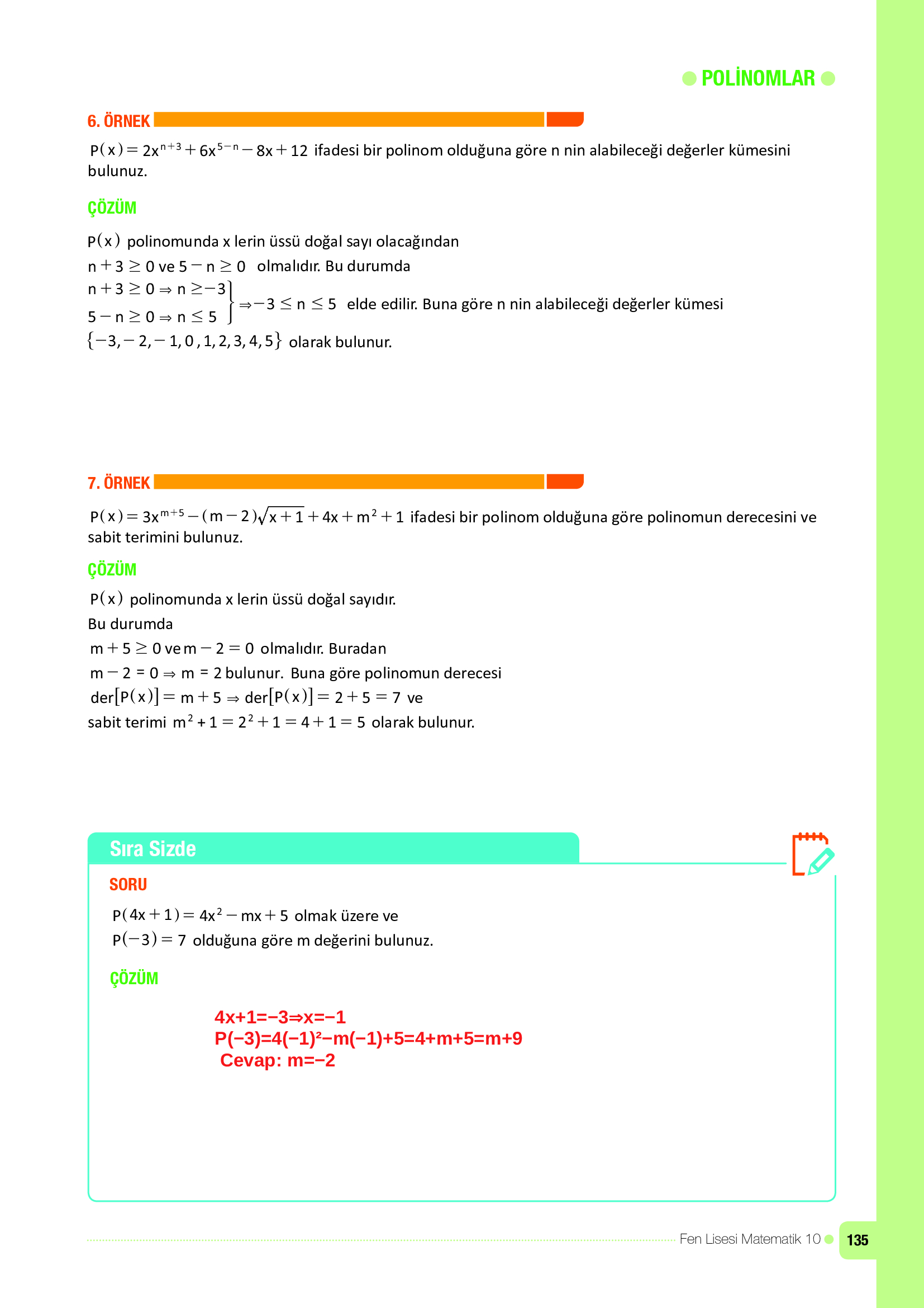 10. Sınıf Meb Yayınları Fen Lisesi Matematik Ders Kitabı Sayfa 135 Cevapları