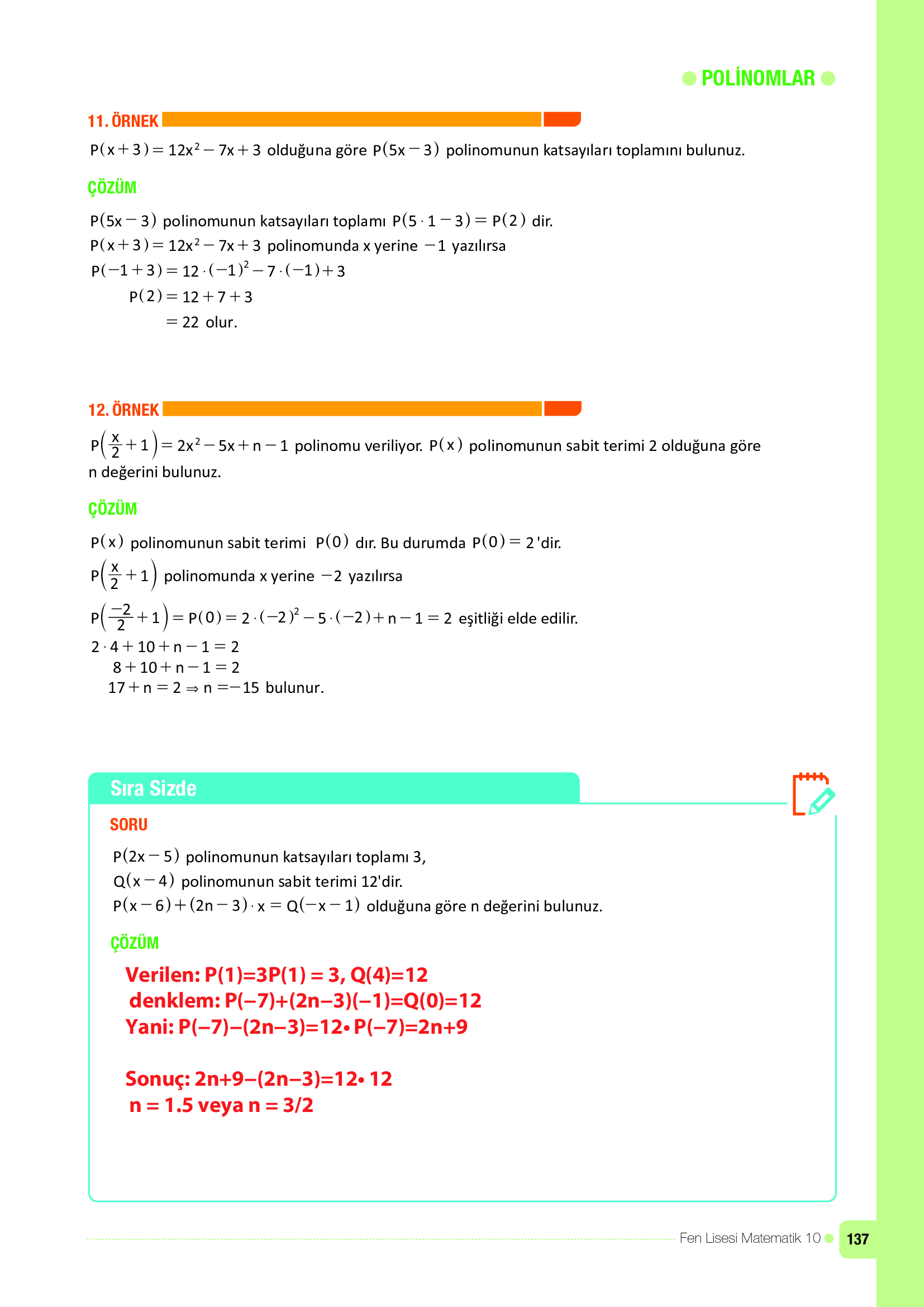 10. Sınıf Meb Yayınları Fen Lisesi Matematik Ders Kitabı Sayfa 137 Cevapları