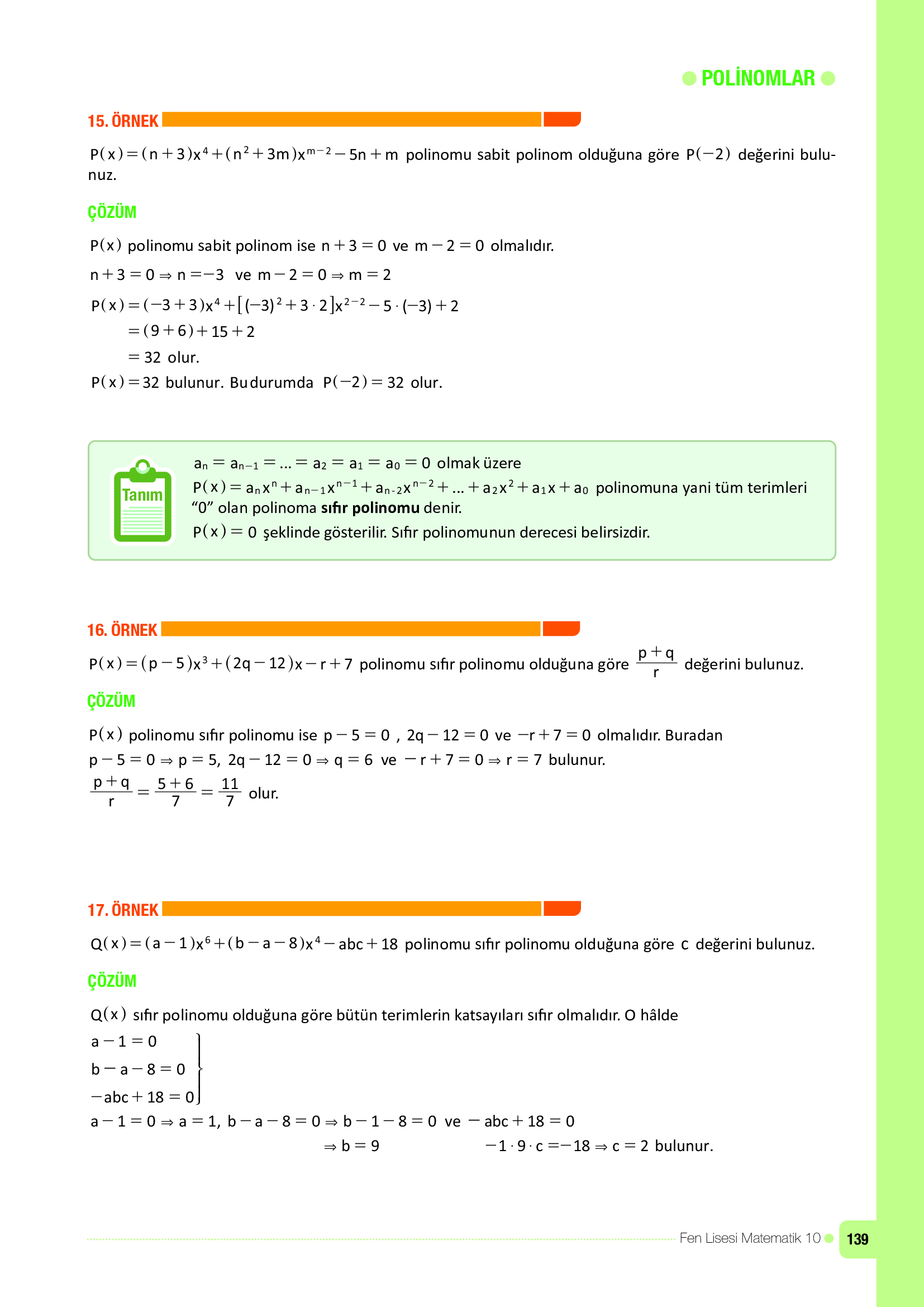 10. Sınıf Meb Yayınları Fen Lisesi Matematik Ders Kitabı Sayfa 139 Cevapları
