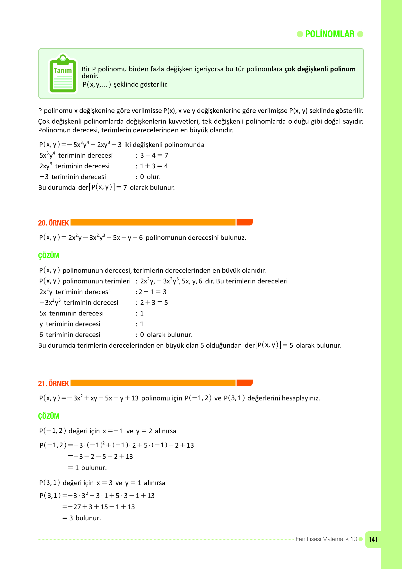 10. Sınıf Meb Yayınları Fen Lisesi Matematik Ders Kitabı Sayfa 141 Cevapları