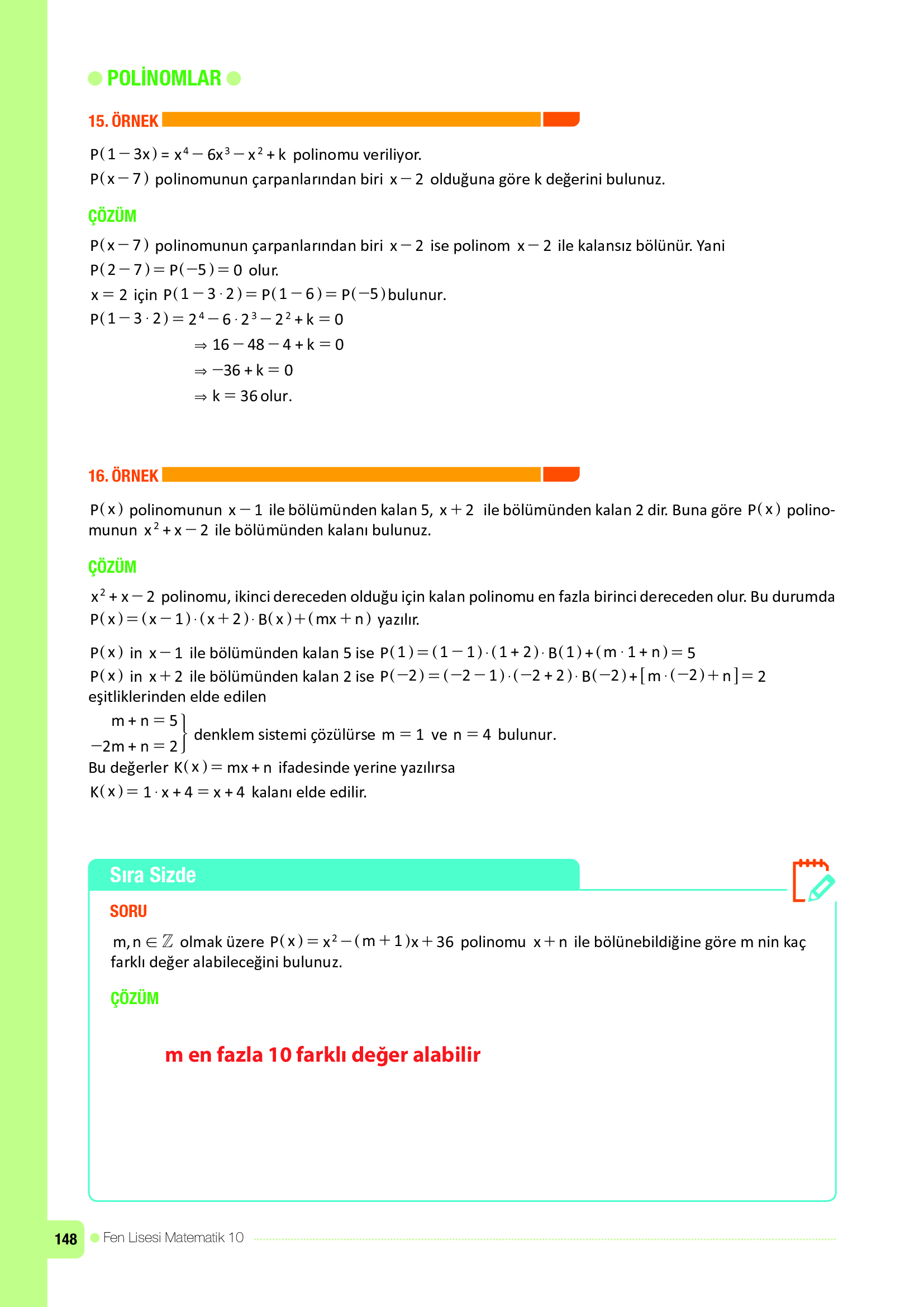 10. Sınıf Meb Yayınları Fen Lisesi Matematik Ders Kitabı Sayfa 148 Cevapları