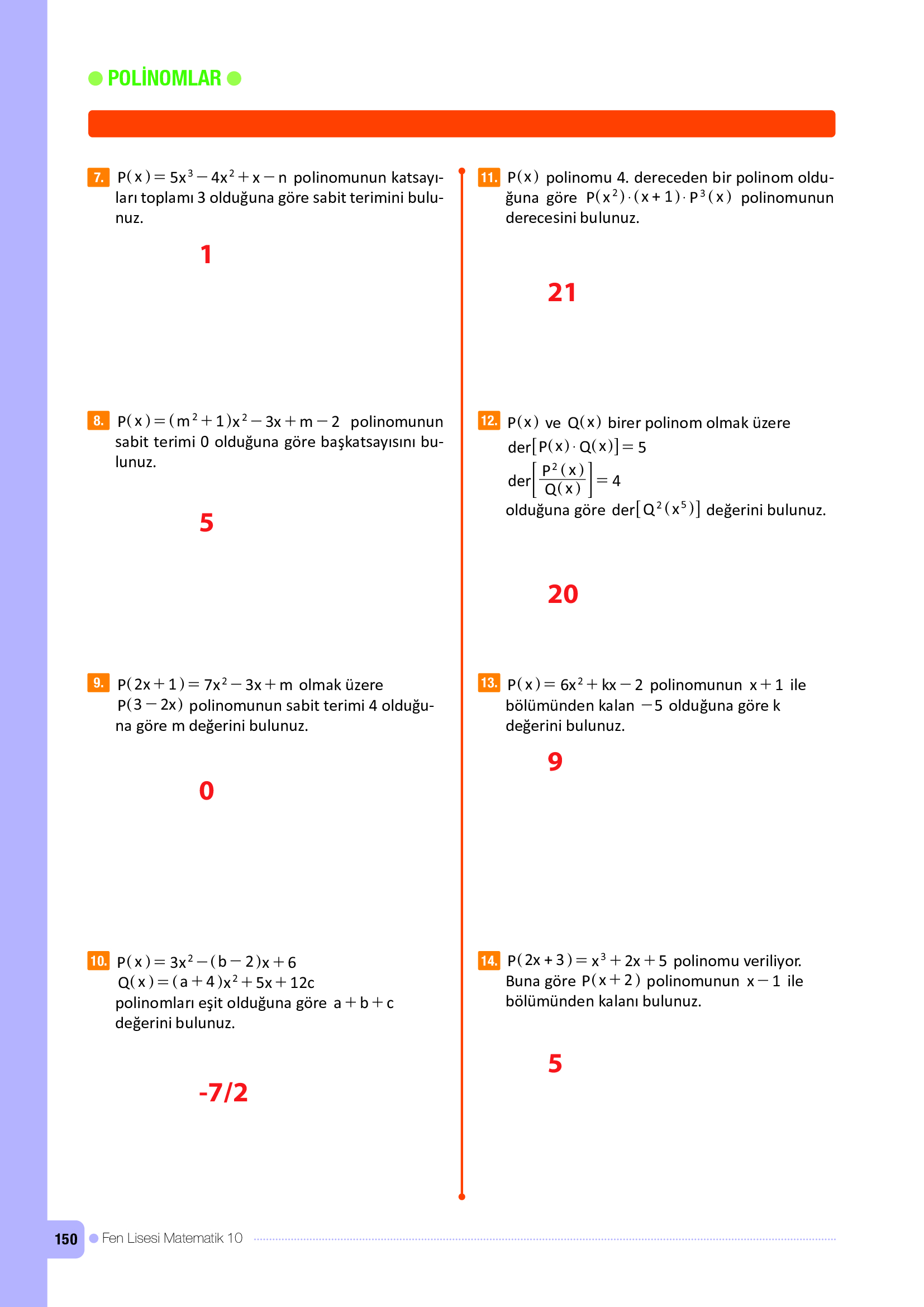 10. Sınıf Meb Yayınları Fen Lisesi Matematik Ders Kitabı Sayfa 150 Cevapları