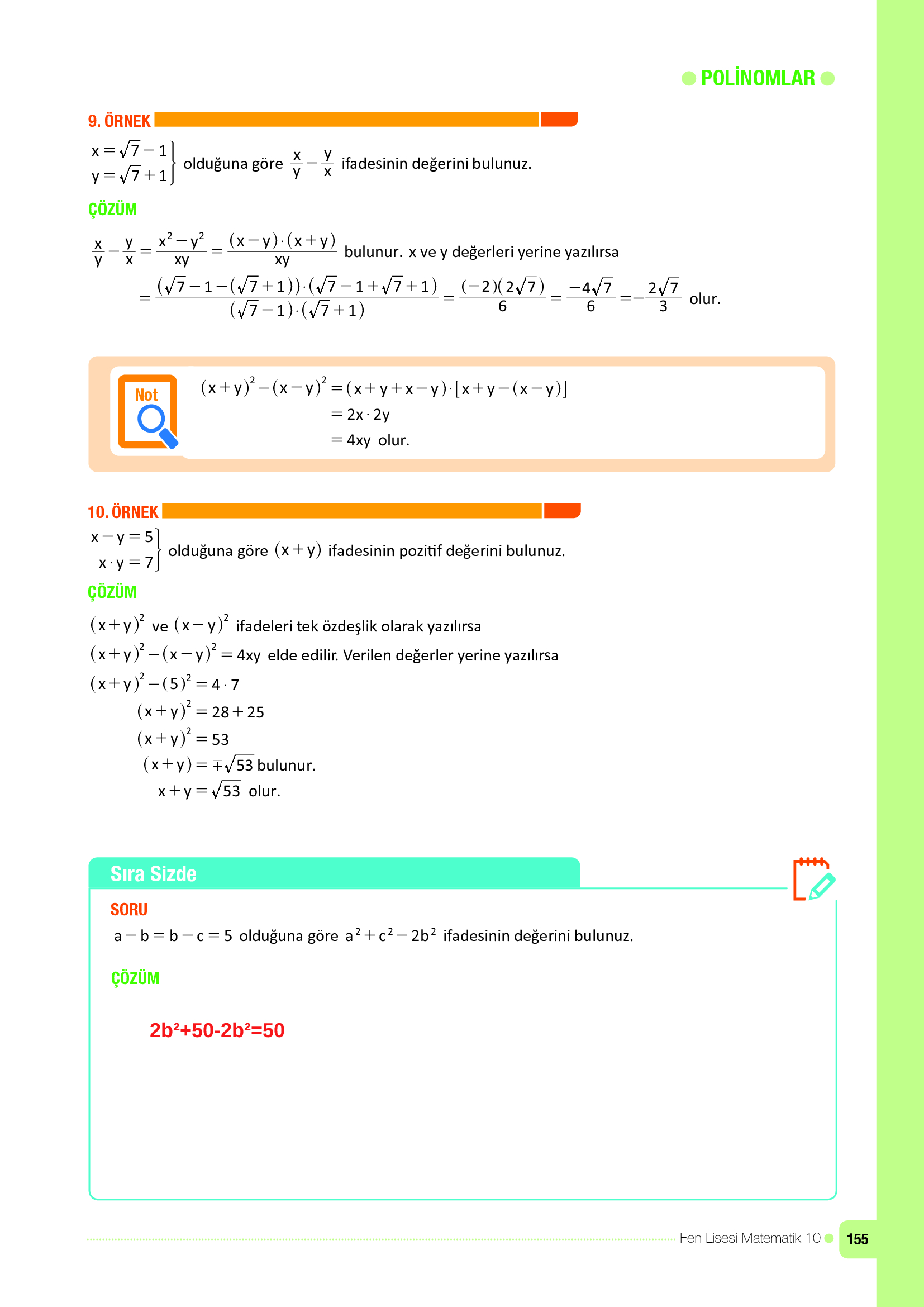10. Sınıf Meb Yayınları Fen Lisesi Matematik Ders Kitabı Sayfa 155 Cevapları 10. Sınıf Meb Yayınları Fen Lisesi Matematik Ders Kitabı Sayfa 155 Cevapları