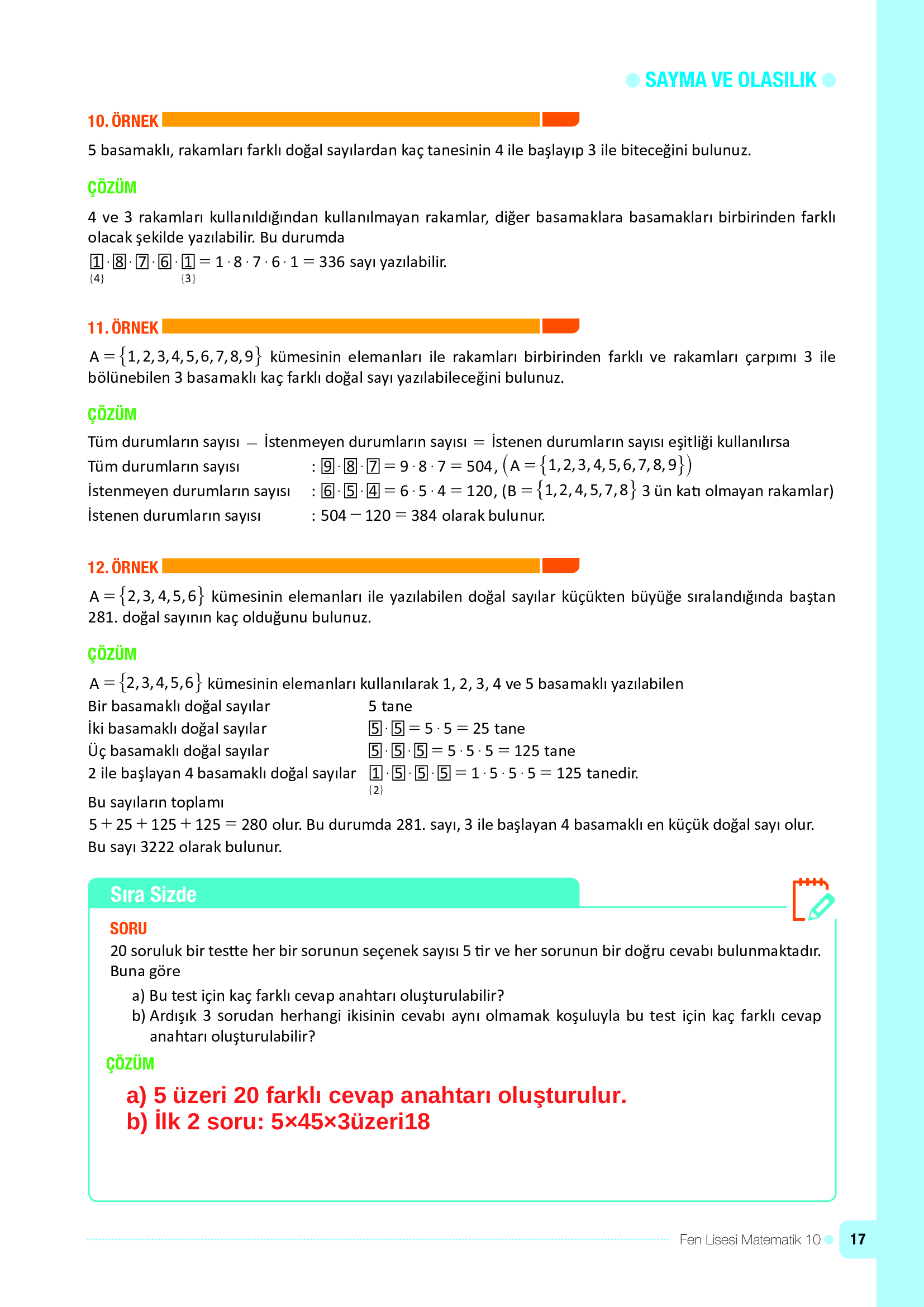 10. Sınıf Meb Yayınları Fen Lisesi Matematik Ders Kitabı Sayfa 17 Cevapları