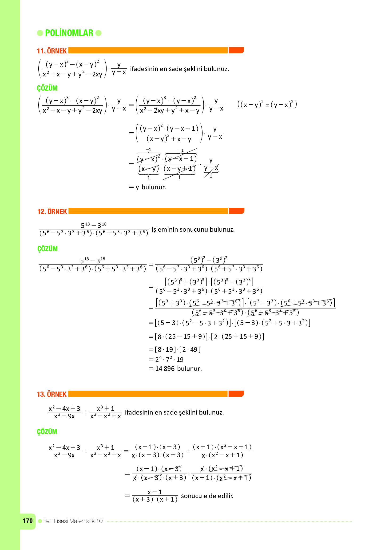 10. Sınıf Meb Yayınları Fen Lisesi Matematik Ders Kitabı Sayfa 170 Cevapları