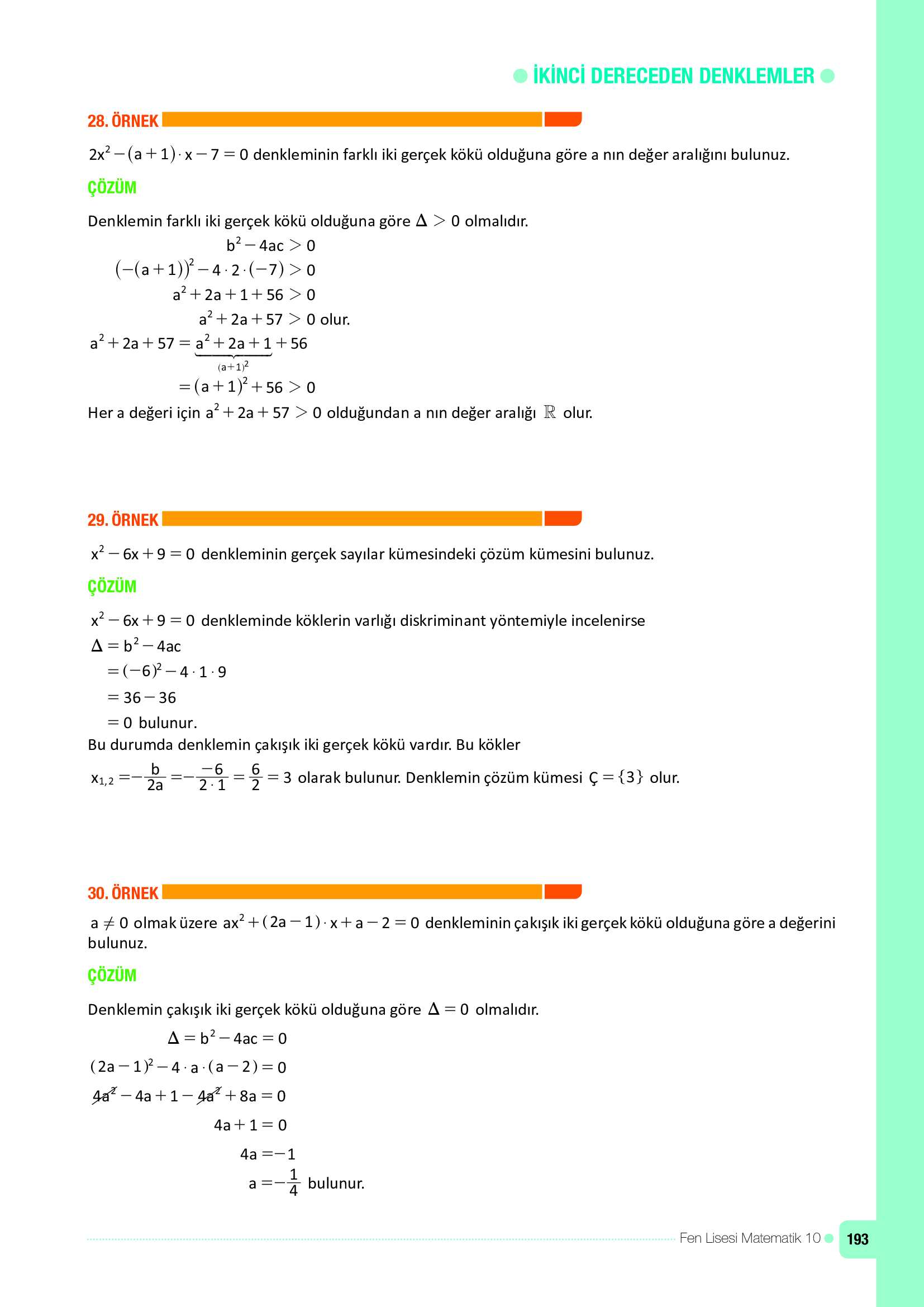10. Sınıf Meb Yayınları Fen Lisesi Matematik Ders Kitabı Sayfa 193 Cevapları