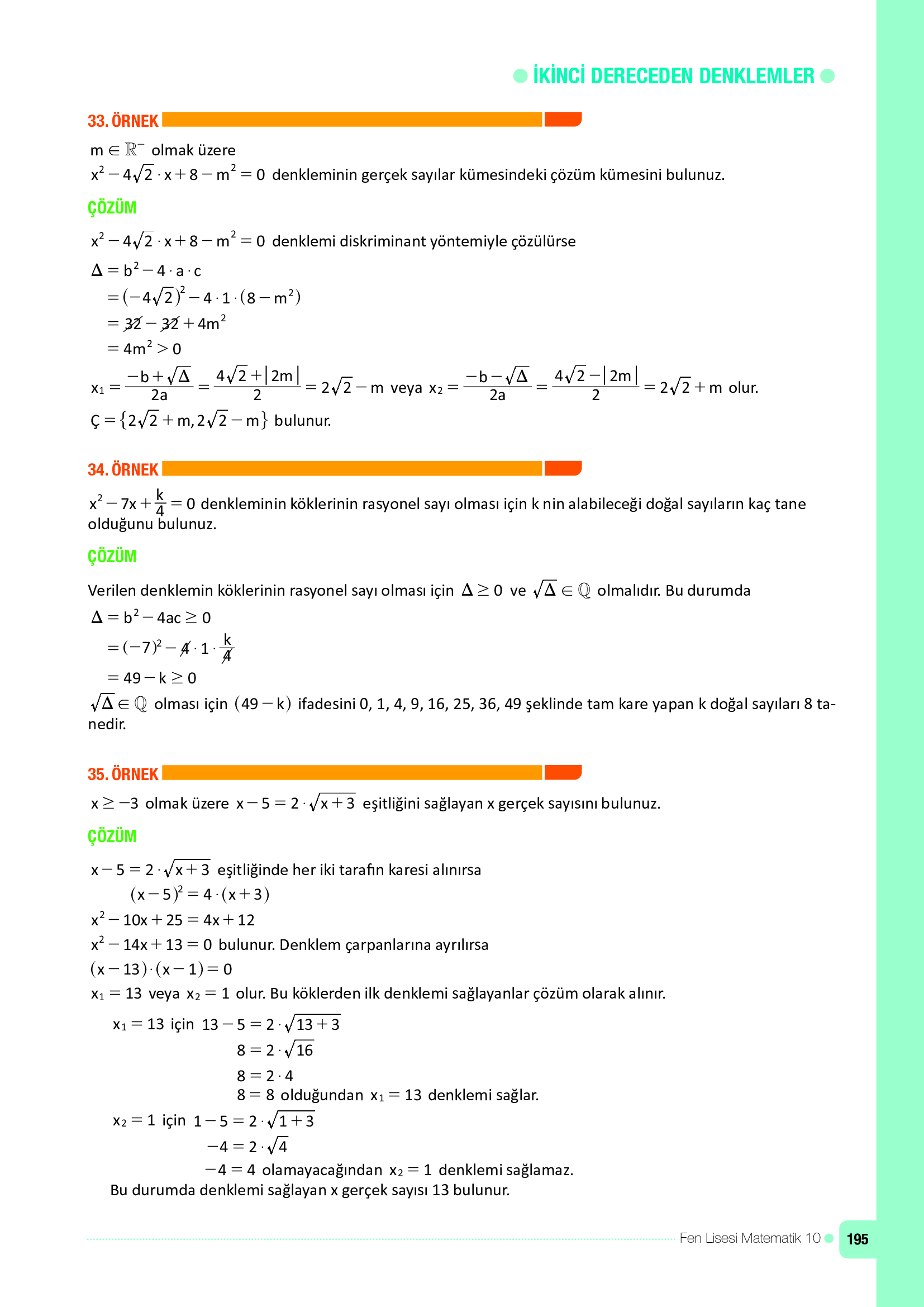 10. Sınıf Meb Yayınları Fen Lisesi Matematik Ders Kitabı Sayfa 195 Cevapları