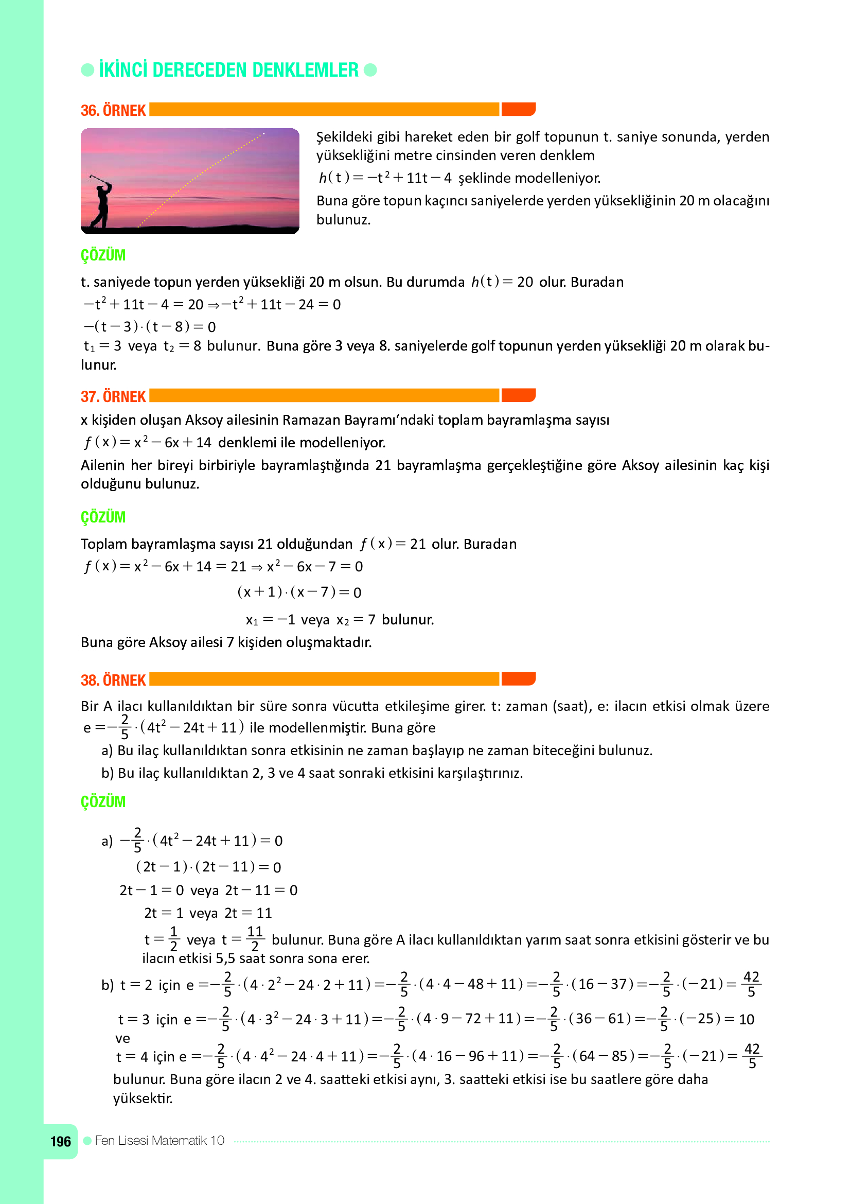 10. Sınıf Meb Yayınları Fen Lisesi Matematik Ders Kitabı Sayfa 196 Cevapları
