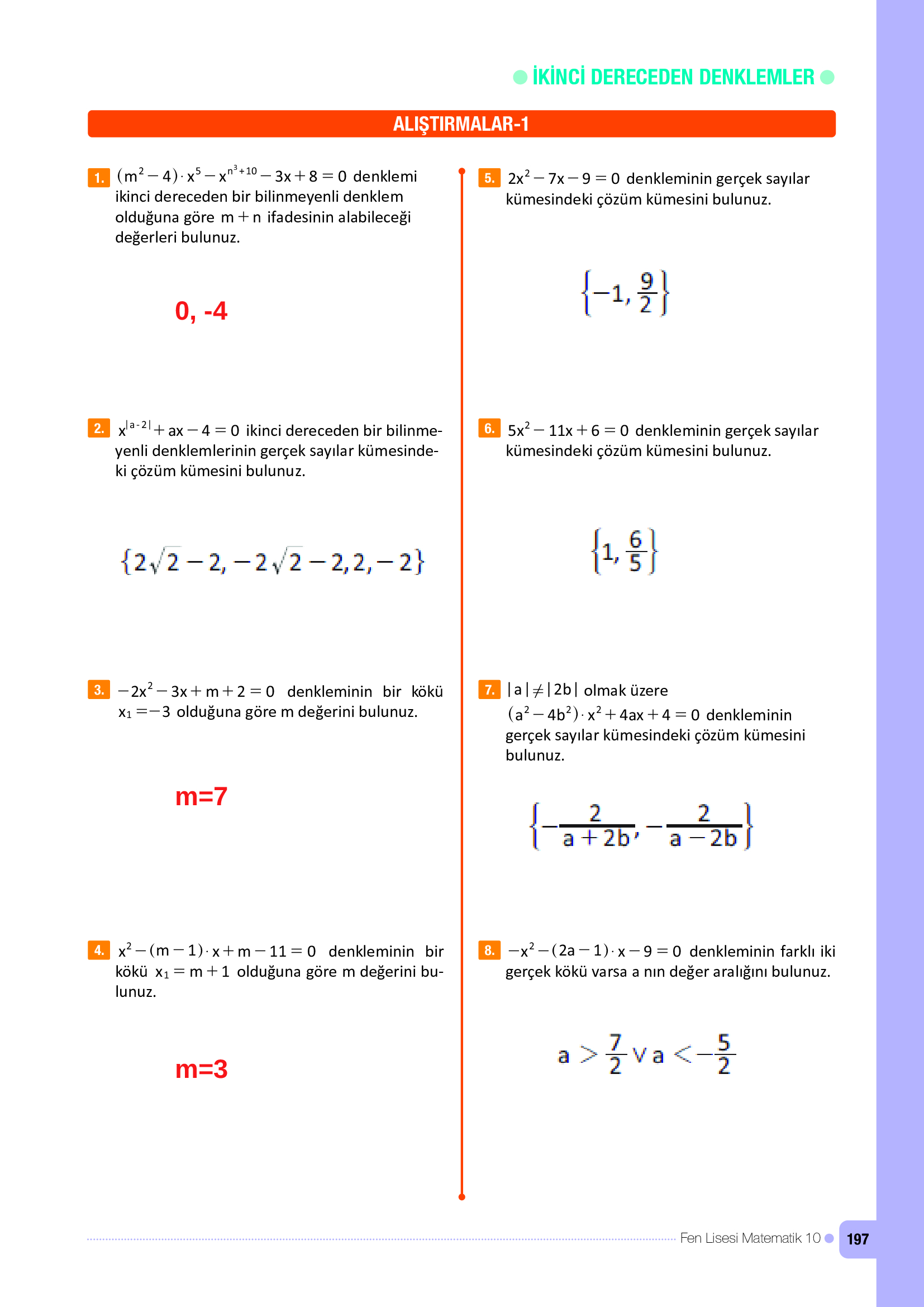 10. Sınıf Meb Yayınları Fen Lisesi Matematik Ders Kitabı Sayfa 197 Cevapları