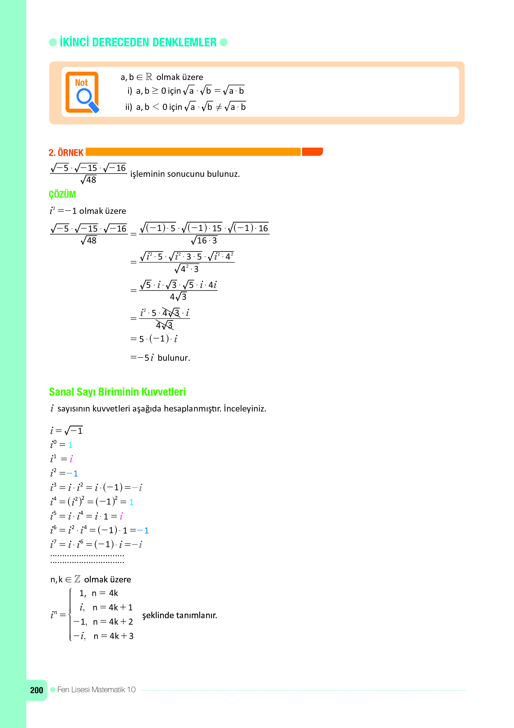 10. Sınıf Meb Yayınları Fen Lisesi Matematik Ders Kitabı Sayfa 200 Cevapları