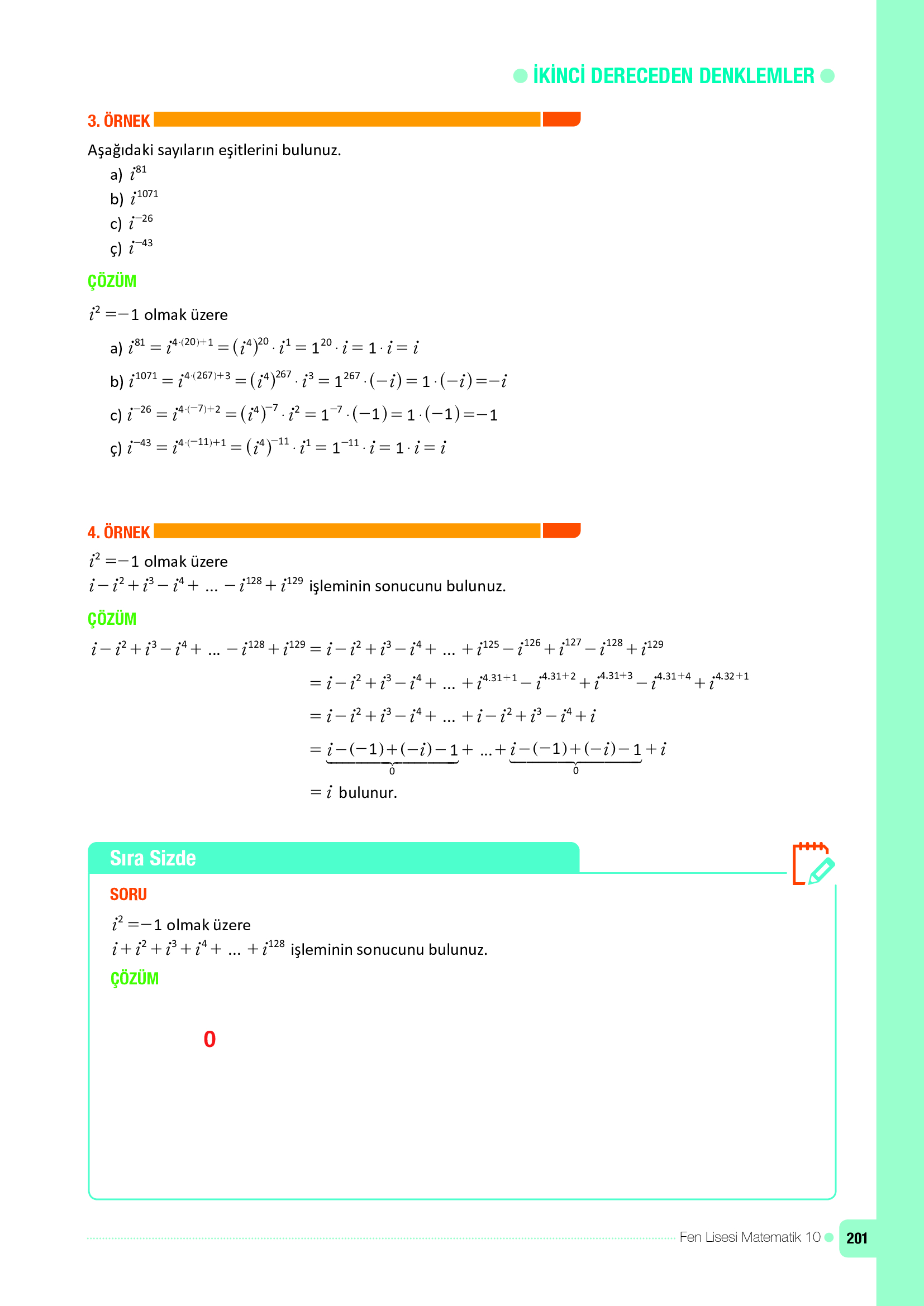 10. Sınıf Meb Yayınları Fen Lisesi Matematik Ders Kitabı Sayfa 201 Cevapları