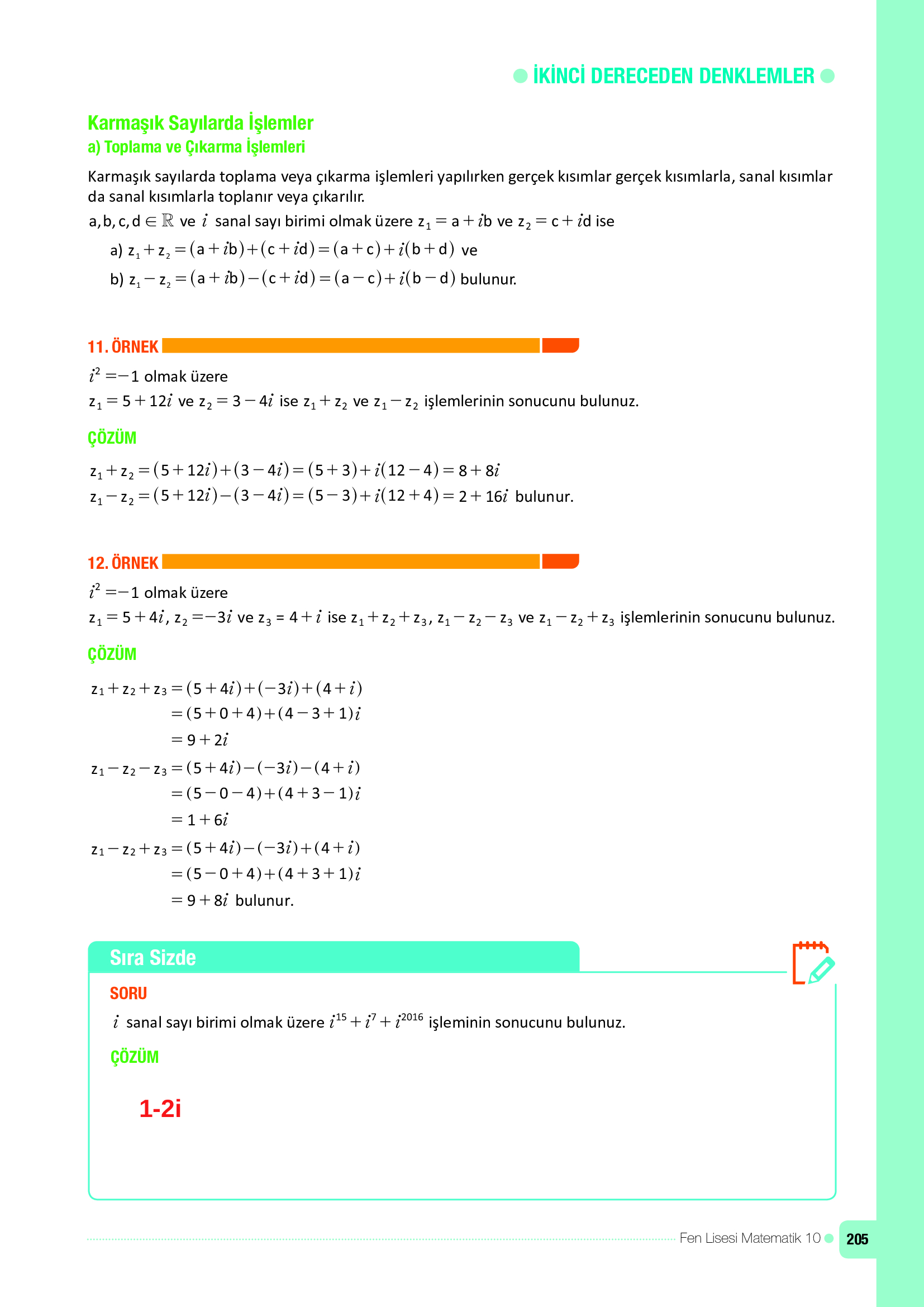10. Sınıf Meb Yayınları Fen Lisesi Matematik Ders Kitabı Sayfa 205 Cevapları
