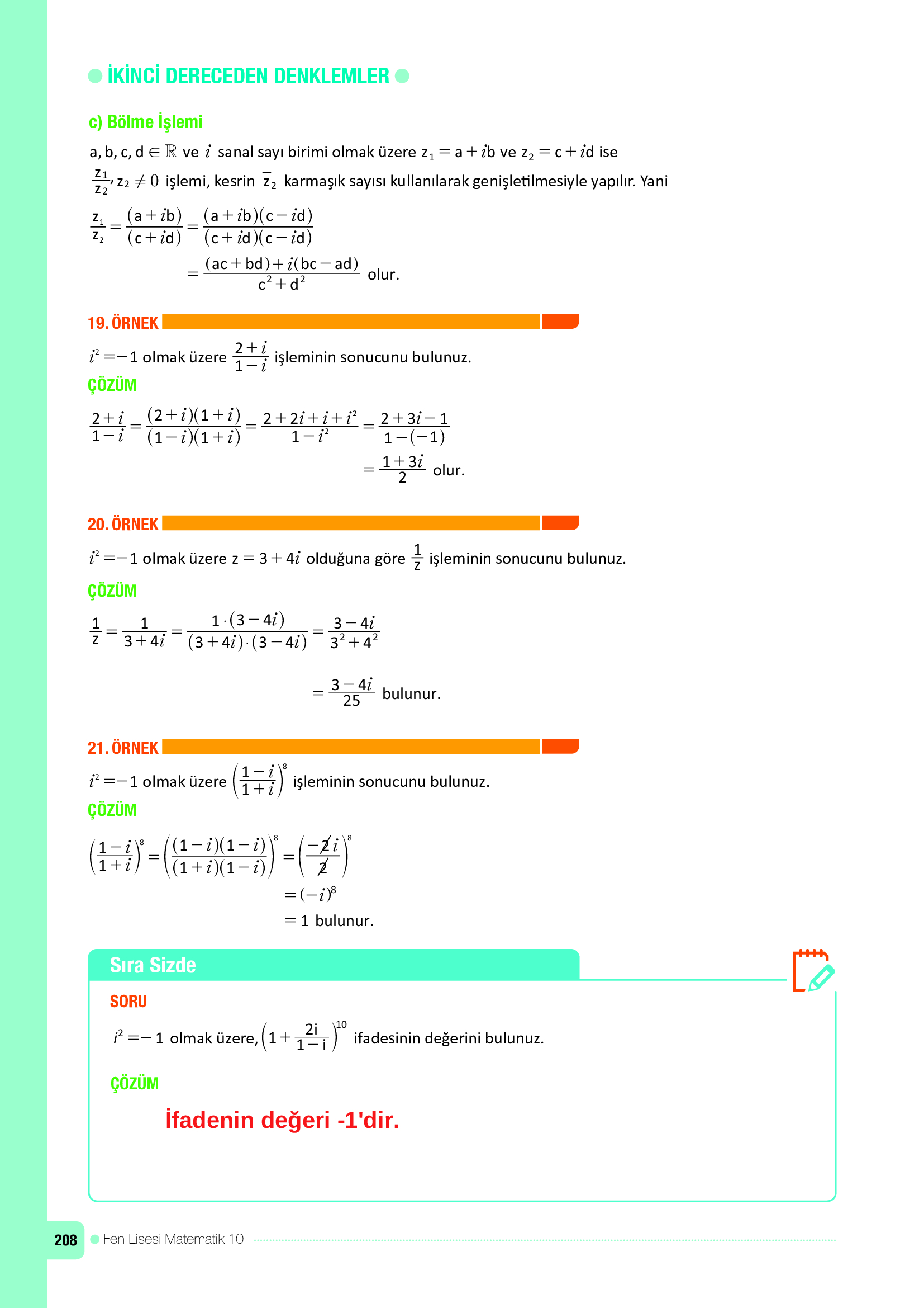 10. Sınıf Meb Yayınları Fen Lisesi Matematik Ders Kitabı Sayfa 208 Cevapları