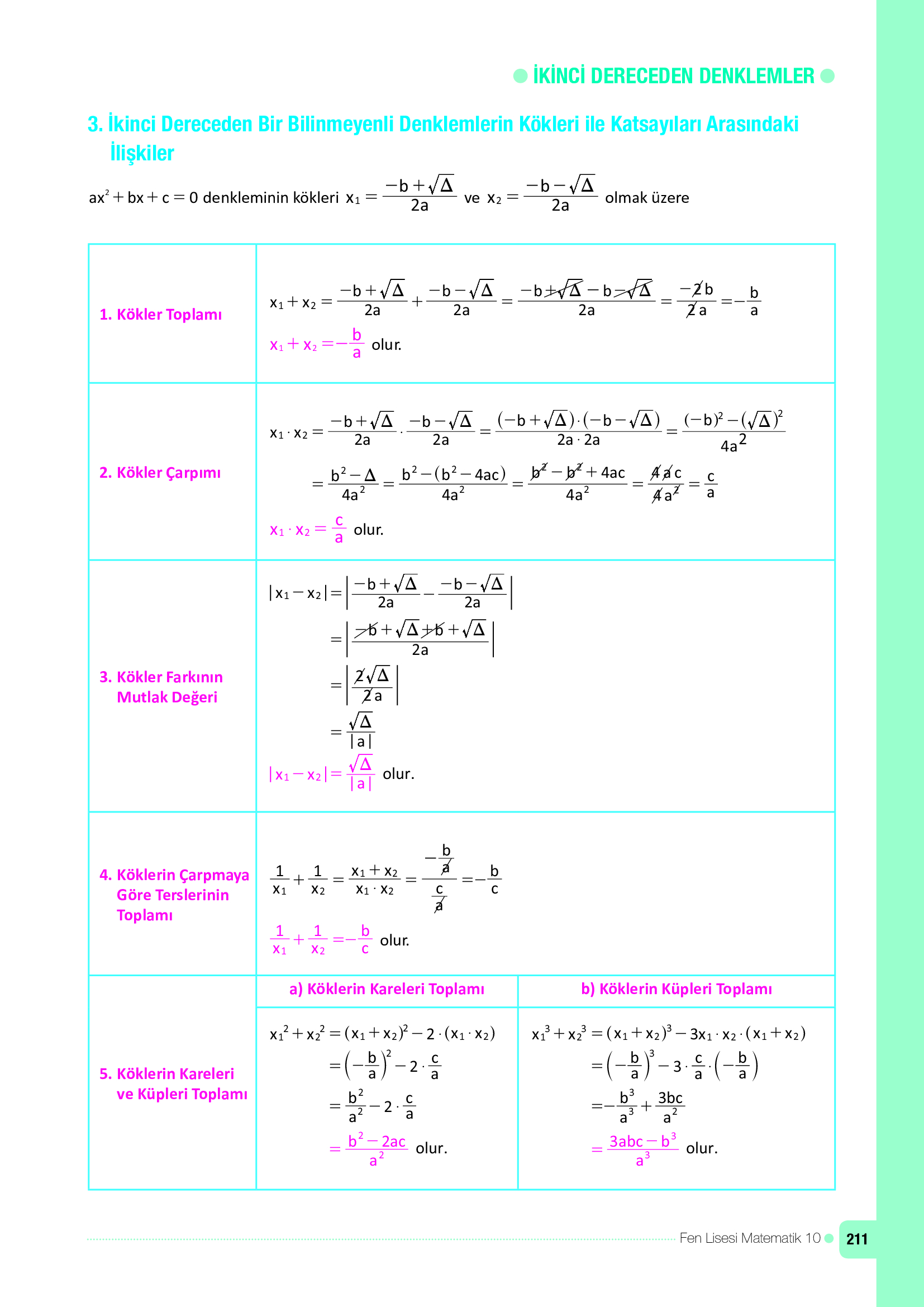 10. Sınıf Meb Yayınları Fen Lisesi Matematik Ders Kitabı Sayfa 211 Cevapları