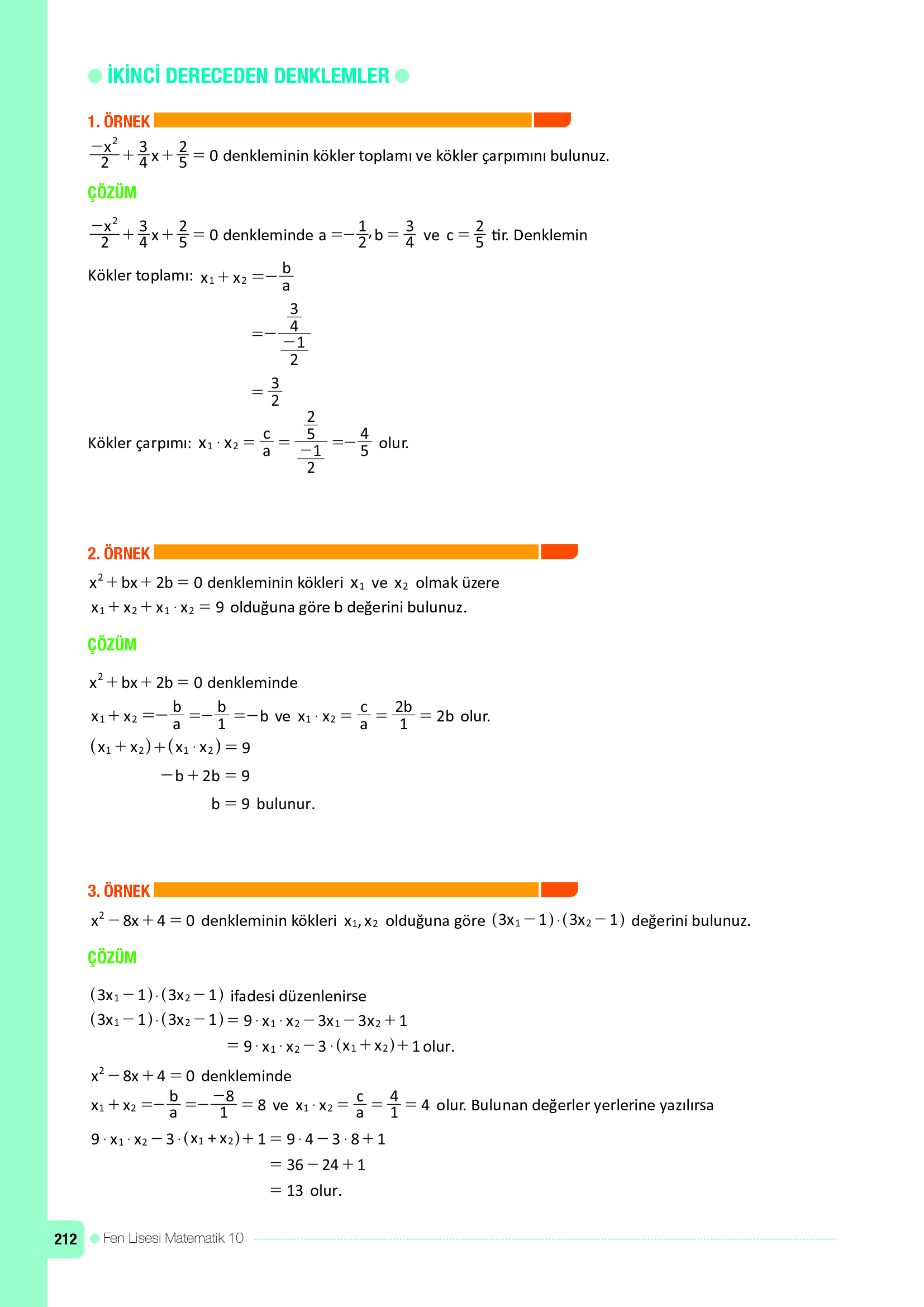 10. Sınıf Meb Yayınları Fen Lisesi Matematik Ders Kitabı Sayfa 212 Cevapları