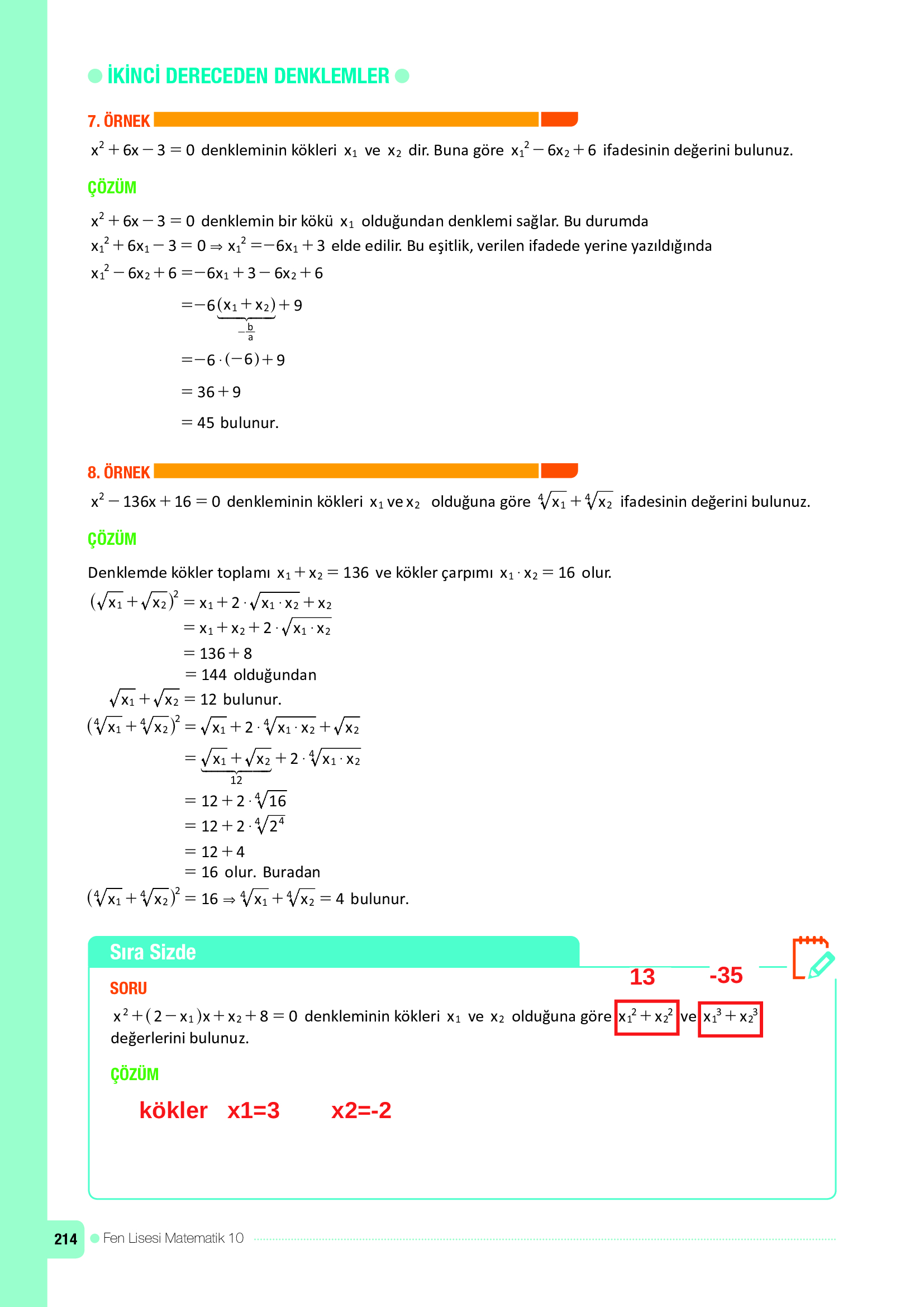 10. Sınıf Meb Yayınları Fen Lisesi Matematik Ders Kitabı Sayfa 214 Cevapları